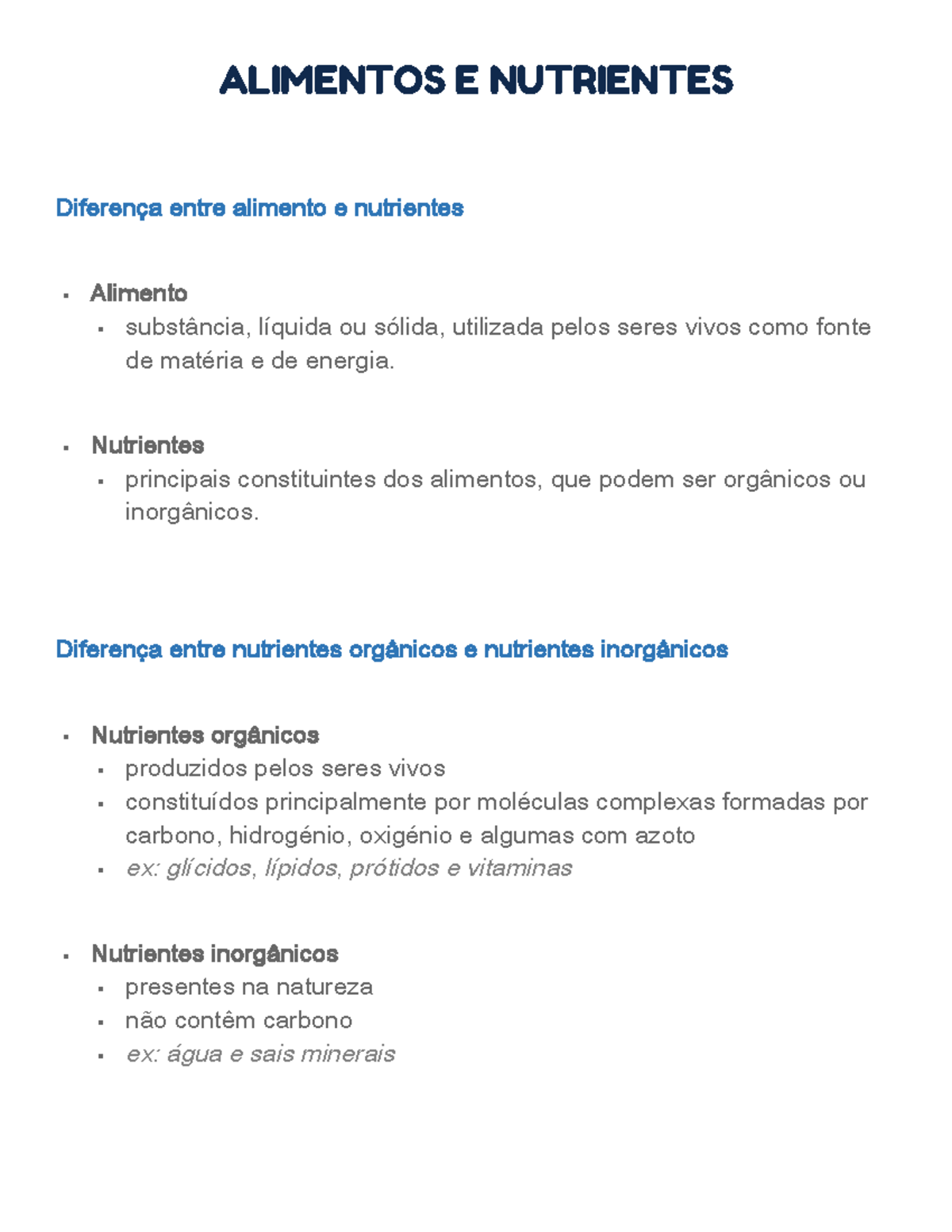 Alimentos, nutrientes e alimentação saudável ALIMENTOS E NUTRIENTES Diferença entre alimento e Alimentos, nutrientes e alimentação saudável ALIMENTOS E NUTRIENTES Diferença entre alimento e