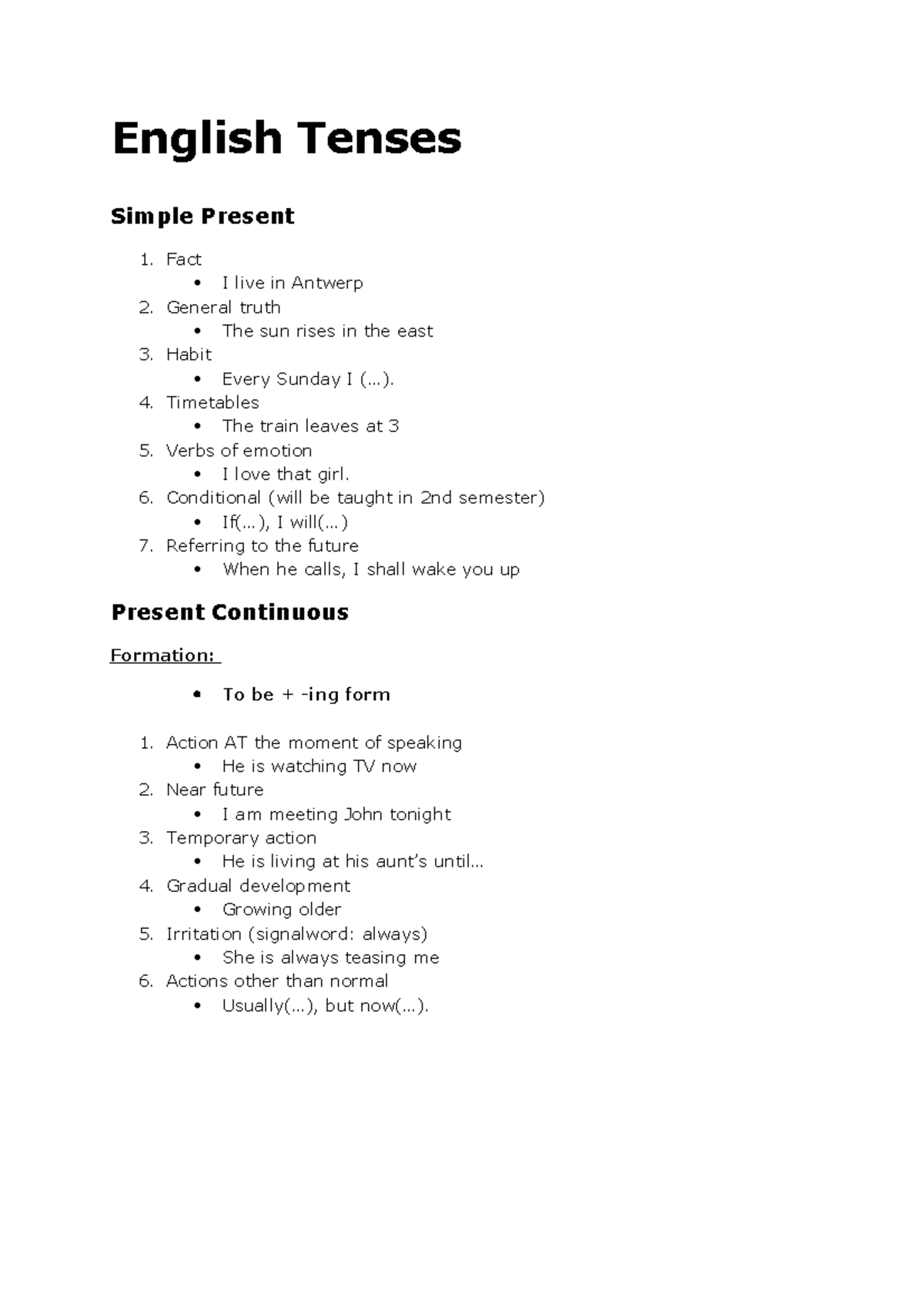 Samenvatting past, present and future tenses - English Tenses Simple ...