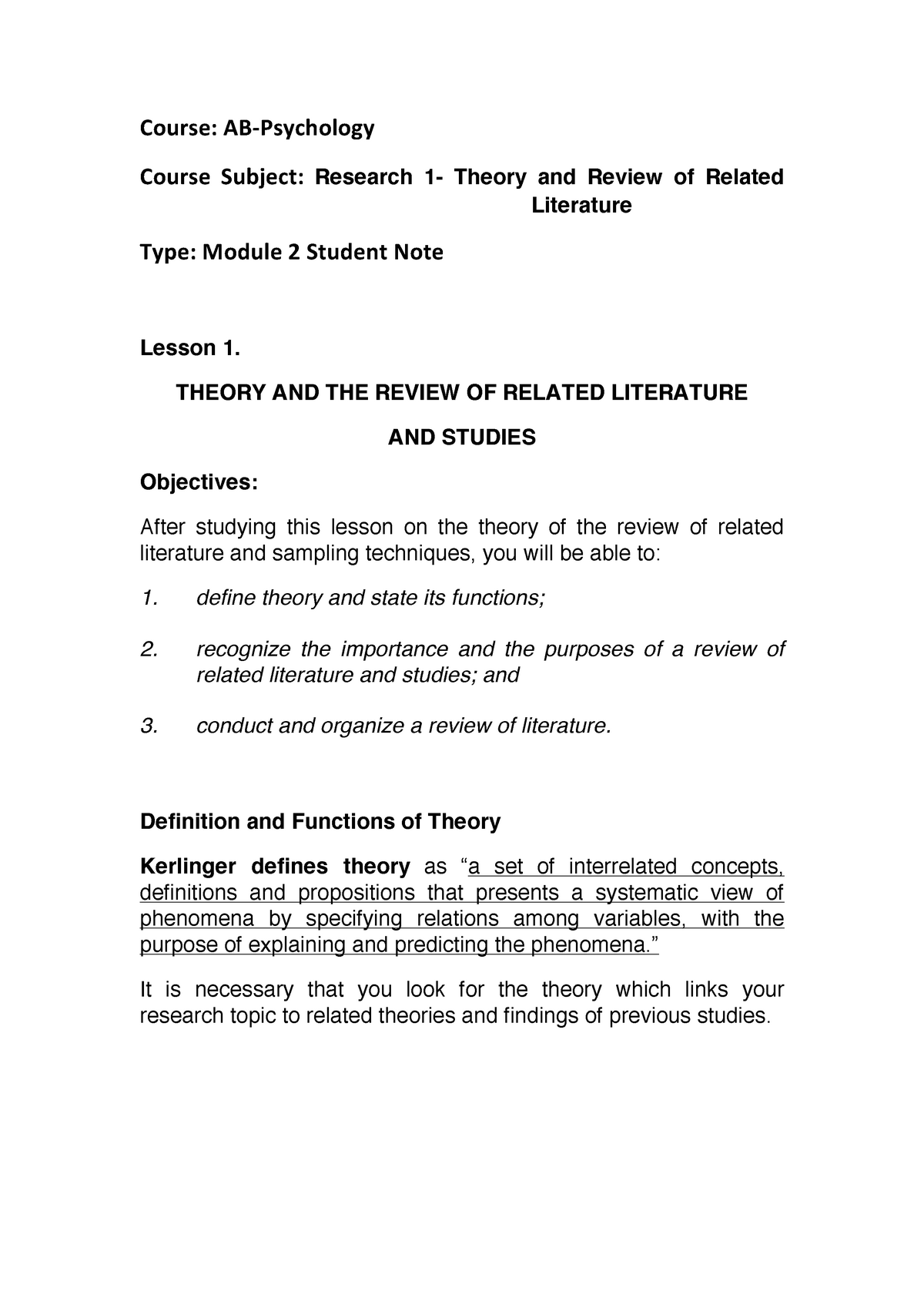 literature review of theories