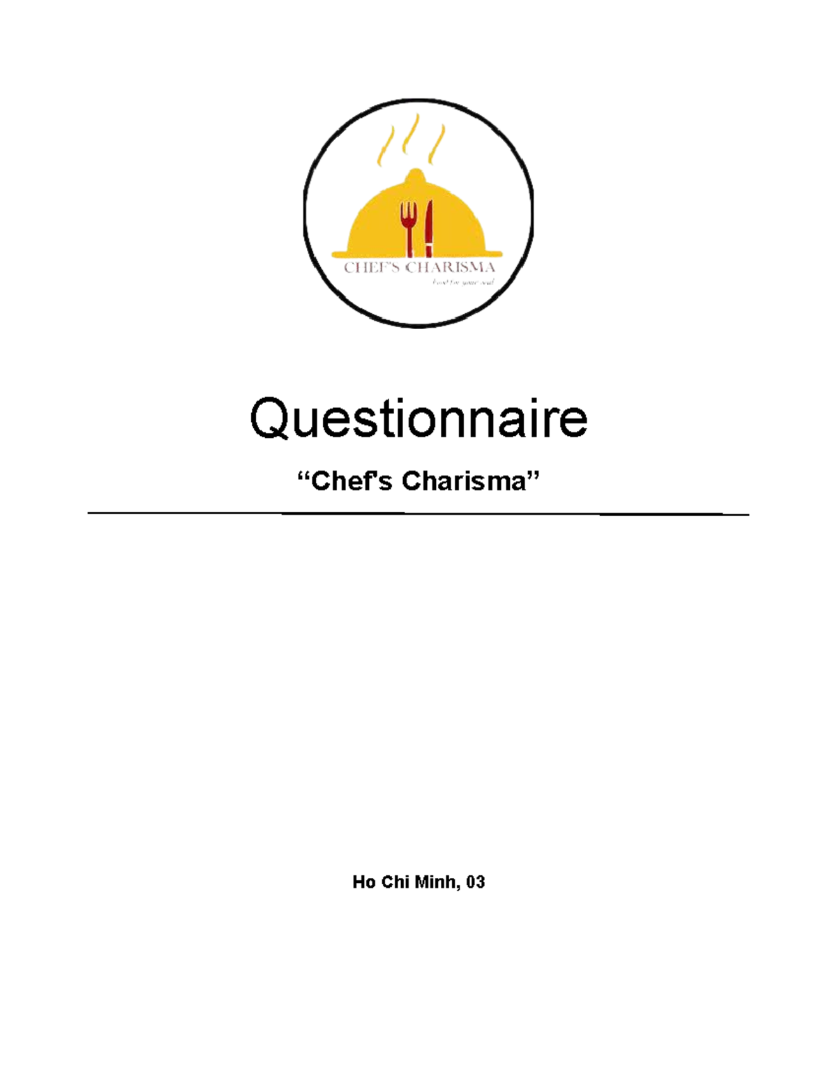 Chef's Charisma Questionnaire - Questionnaire “Chef's Charisma” Ho Chi ...