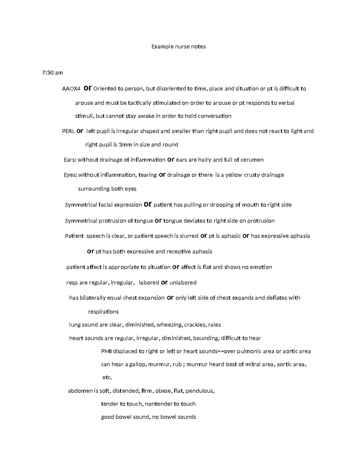 Example Nurses Notes FOR CARE PLAN FOR MRS. Adams - Example nurse notes ...