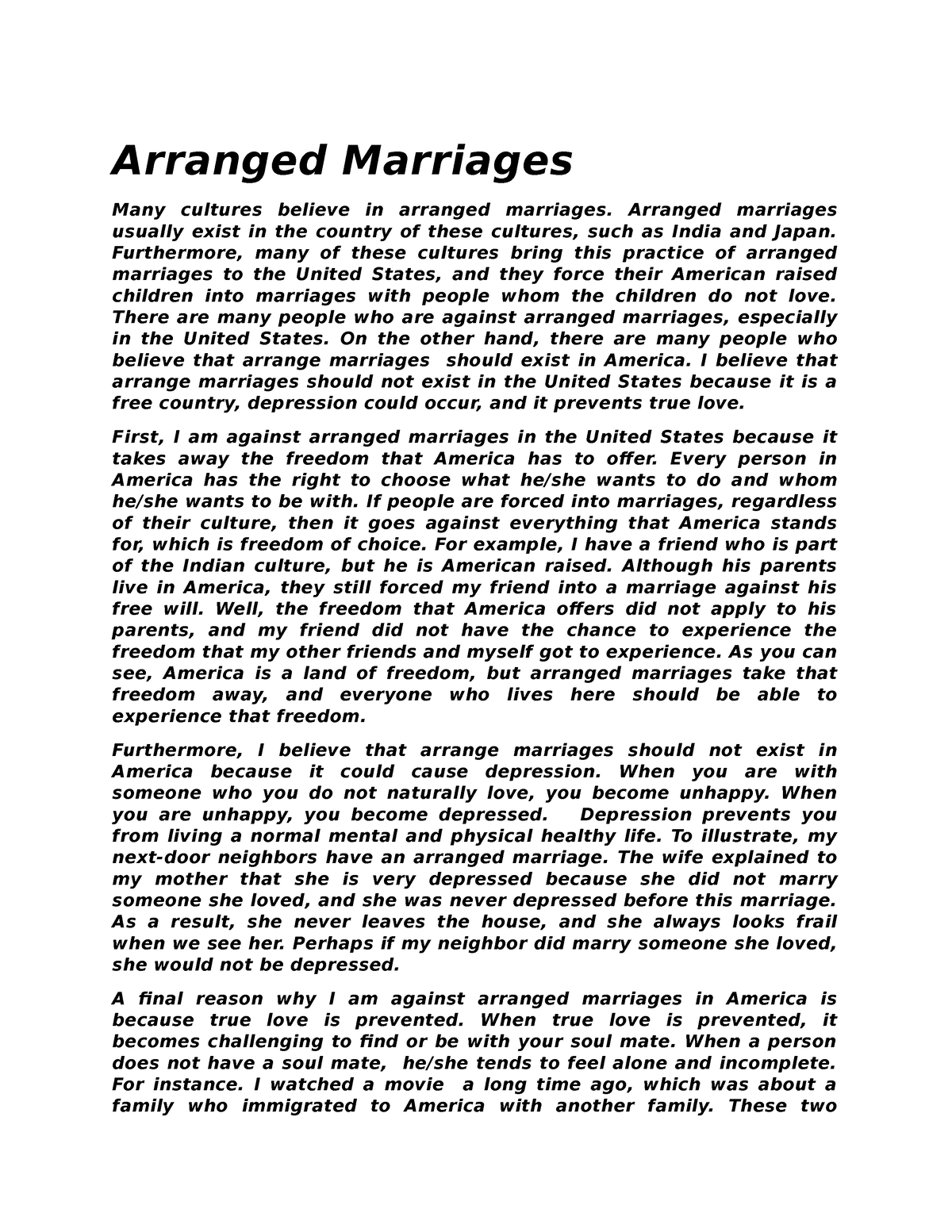 forced marriage argumentative essay