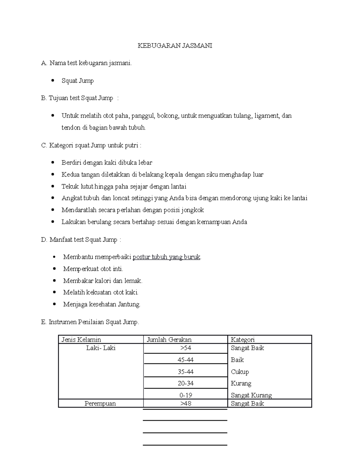 Kebugaran Jasmani Kls 11 - KEBUGARAN JASMANI A. Nama Test Kebugaran ...