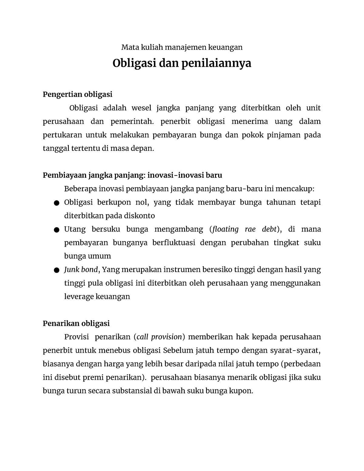 Obligasi Dan Penilaiannya - Mata Kuliah Manajemen Keuangan Obligasi Dan ...