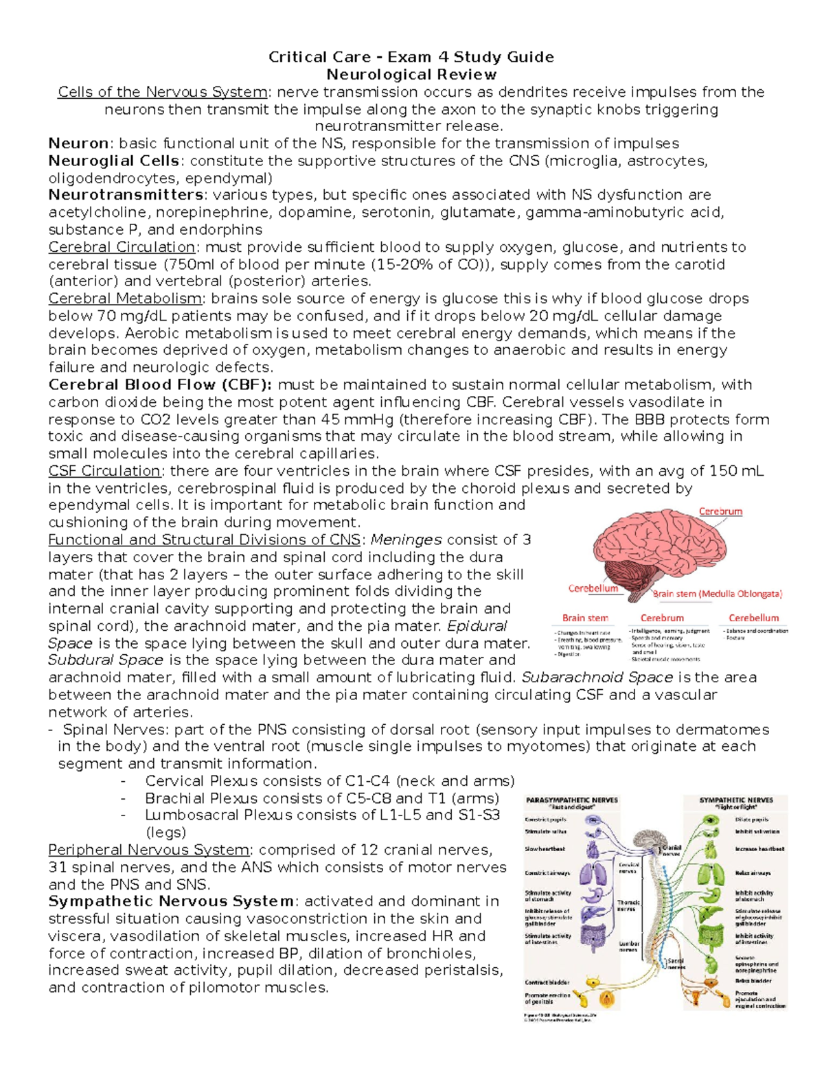 CC - Exam 4 Study Guide - Critical Care - Exam 4 Study Guide ...