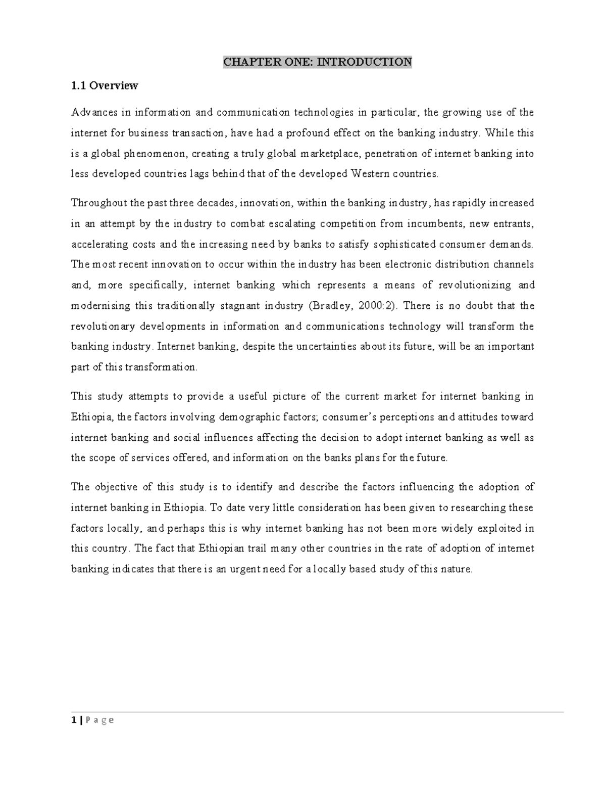 Chapter ONE Paper NEW Proposal - CHAPTER ONE: INTRODUCTION 1 Overview ...