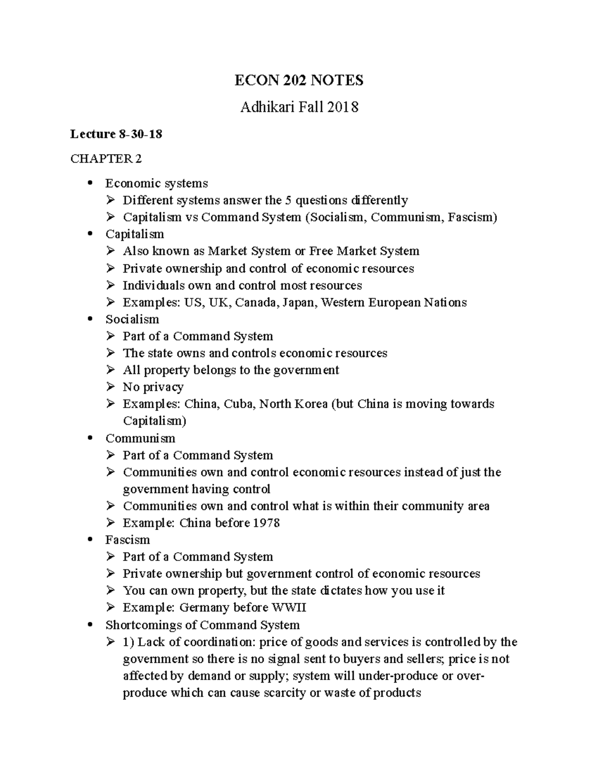 ECON 202 Notes lecture 4 - ECON 202 NOTES Adhikari Fall 2018 Lecture ...