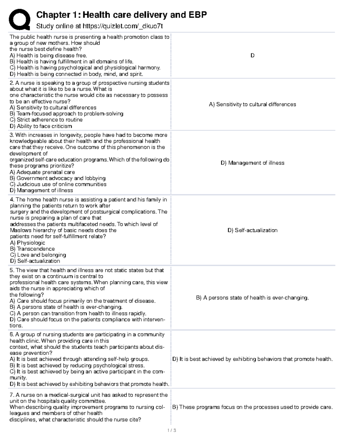 EXAM 1 cna examn Chapter 1 Health care delivery and EBP Study online