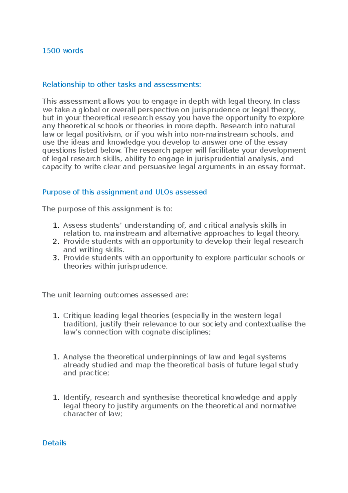 Research assessment - 1500 words Relationship to other tasks and ...