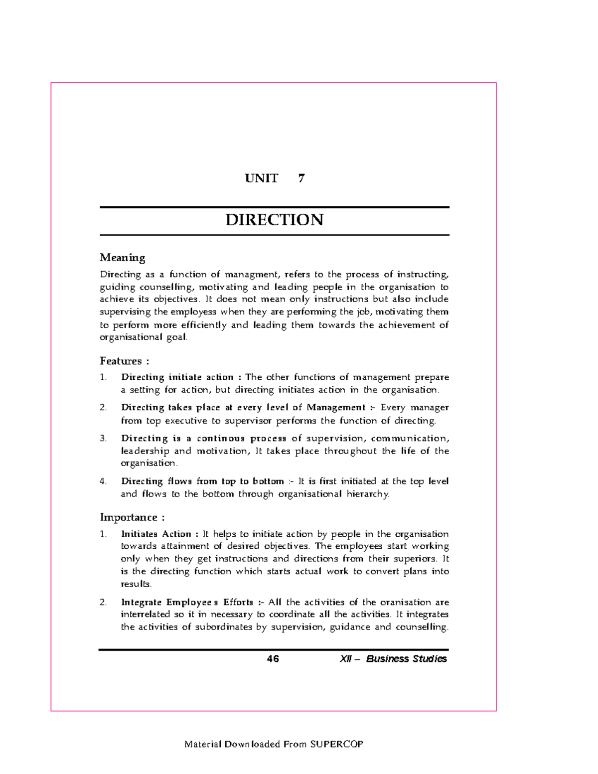 Document - Helpfull notes - 46 XII – Business Studies UNIT 7 DIRECTION ...