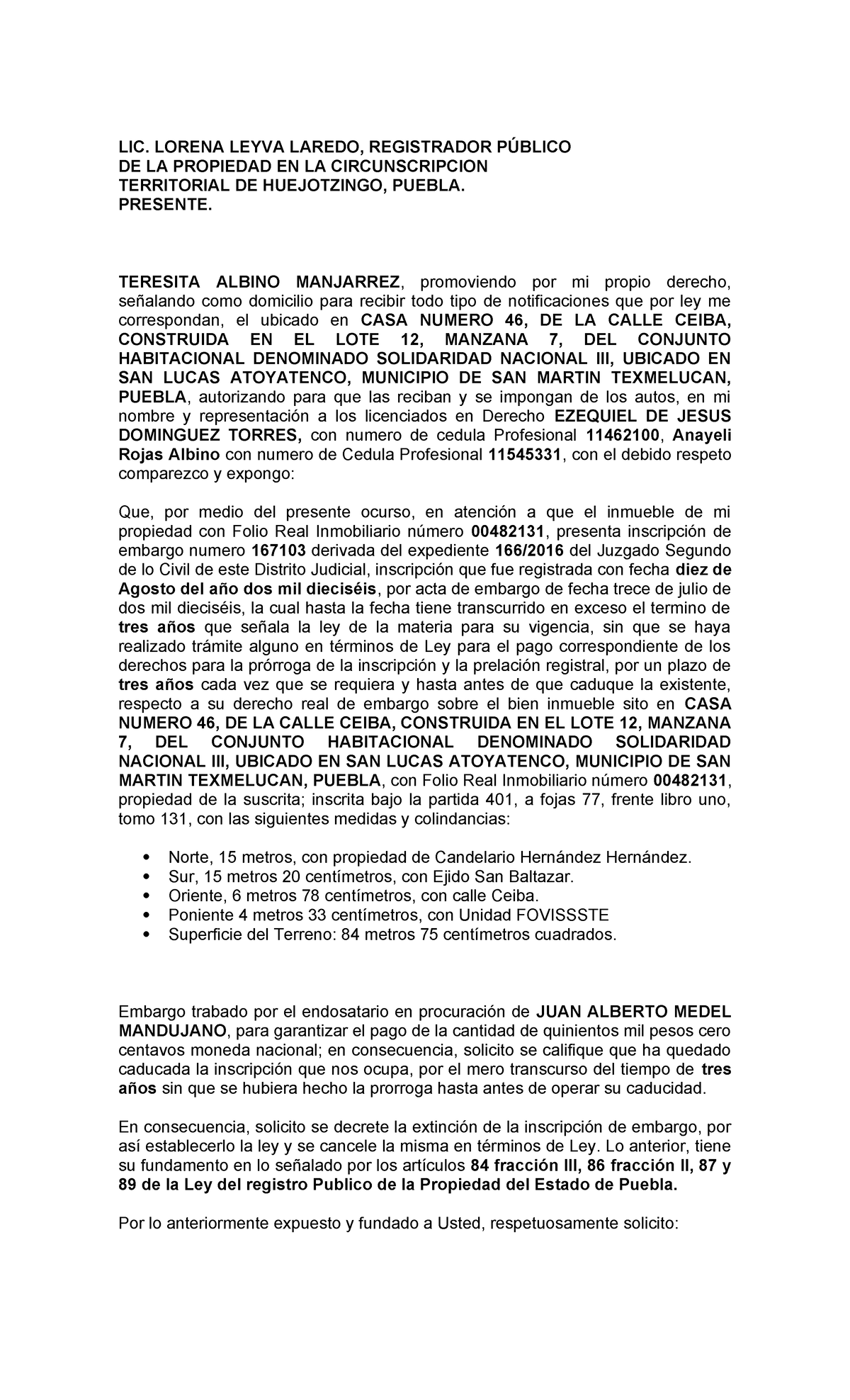 Cancelacion de embargo huejotzingo - LIC. LORENA LEYVA LAREDO ...