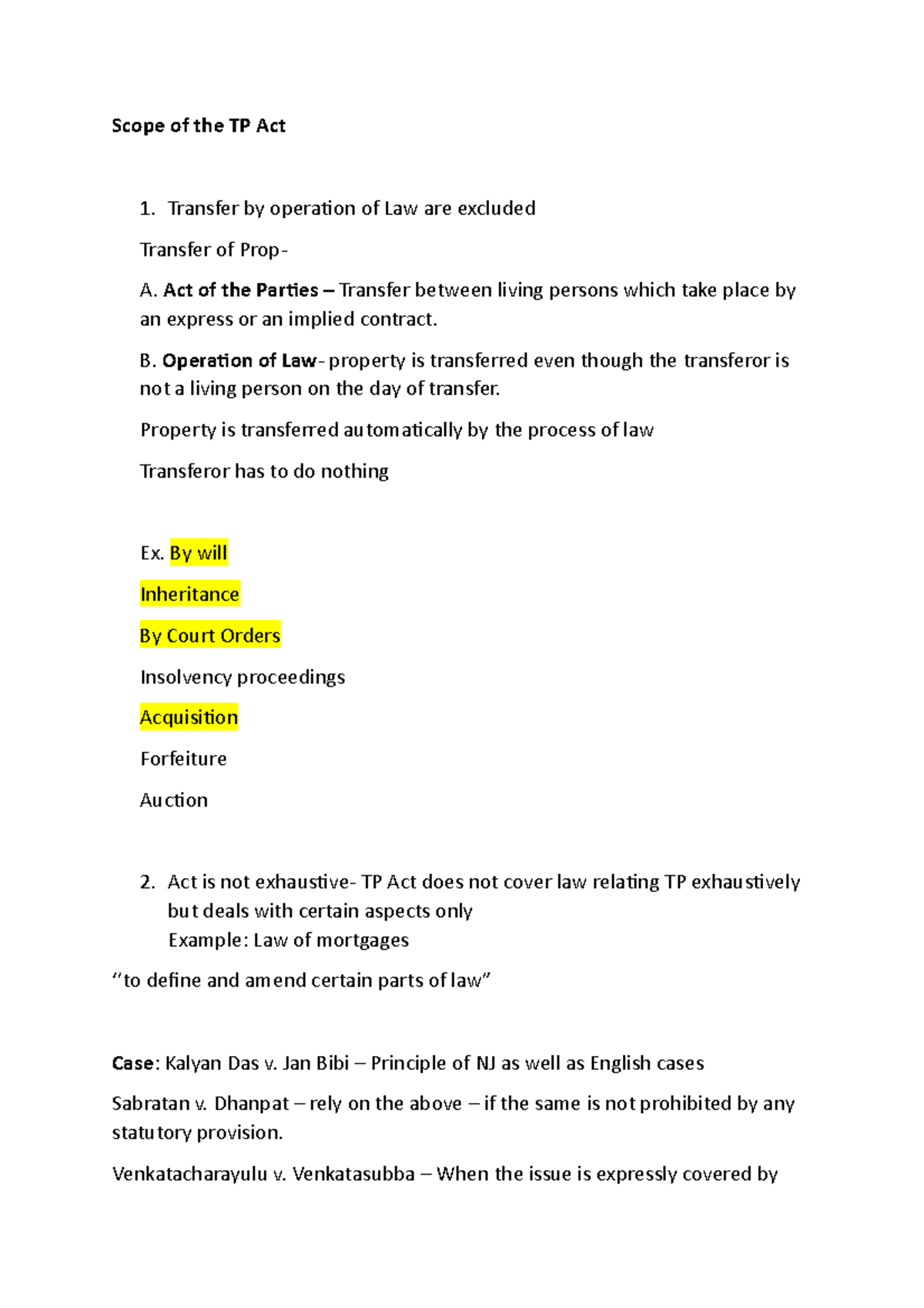 Updated Transfer of Property Note - Bachelor's of Business ...