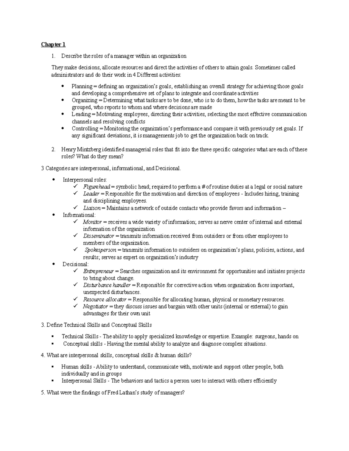 MGMT340 Guide 1 - Chapter 1 1. Describe the roles of a manager within ...