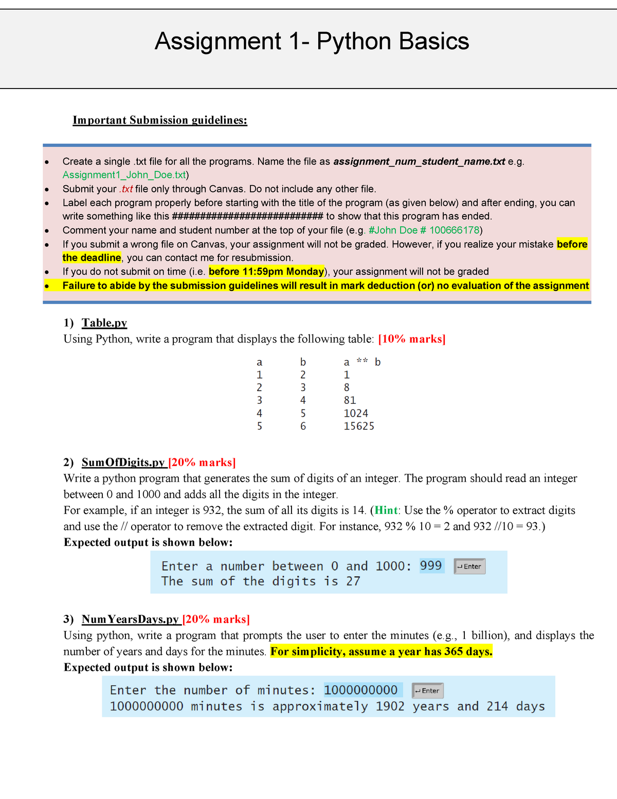 python assignment 1