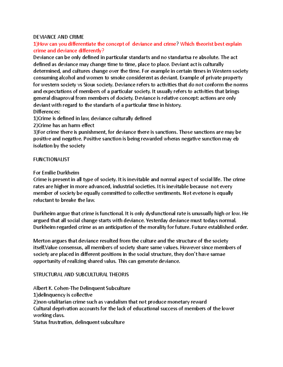 Deviance AND Crime - DEVIANCE AND CRIME 1)How can you differentiate the ...