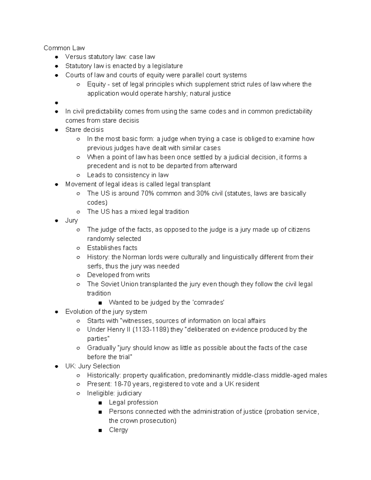 Common Law Tradition Lecture notes 3 Common Law Versus statutory
