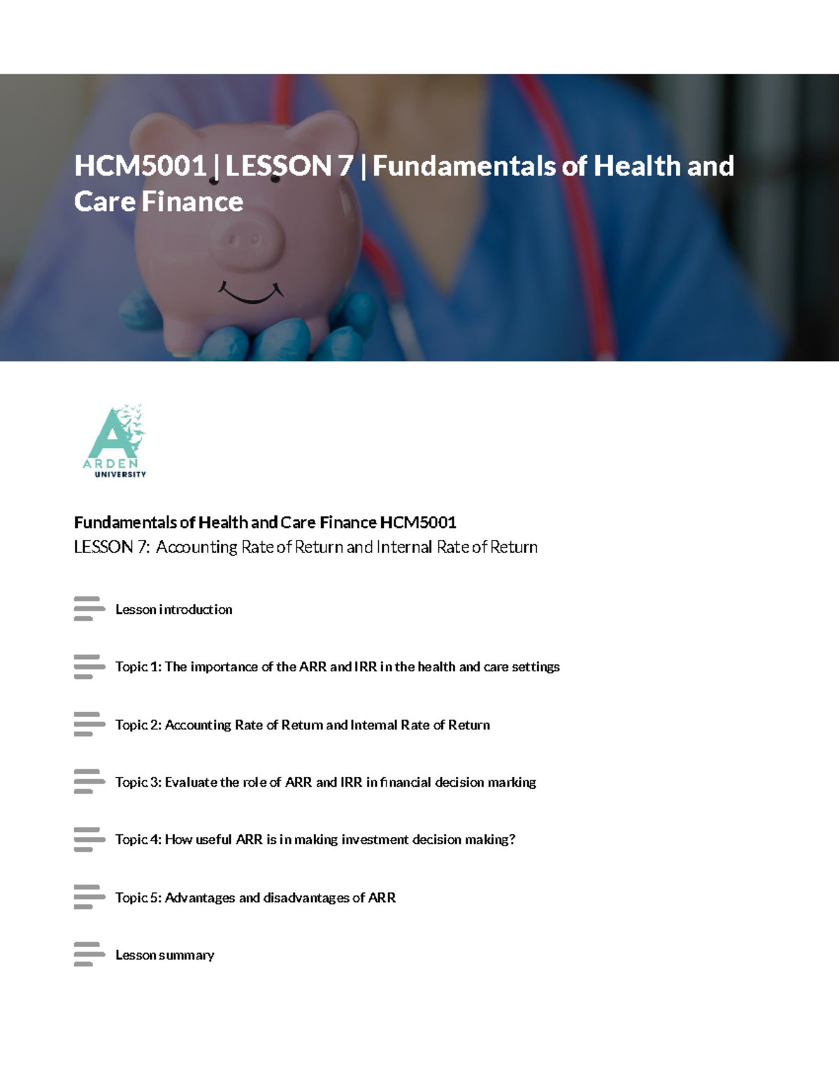 Hcm 5001 lesson 7 fundamentals of health and care finance ...