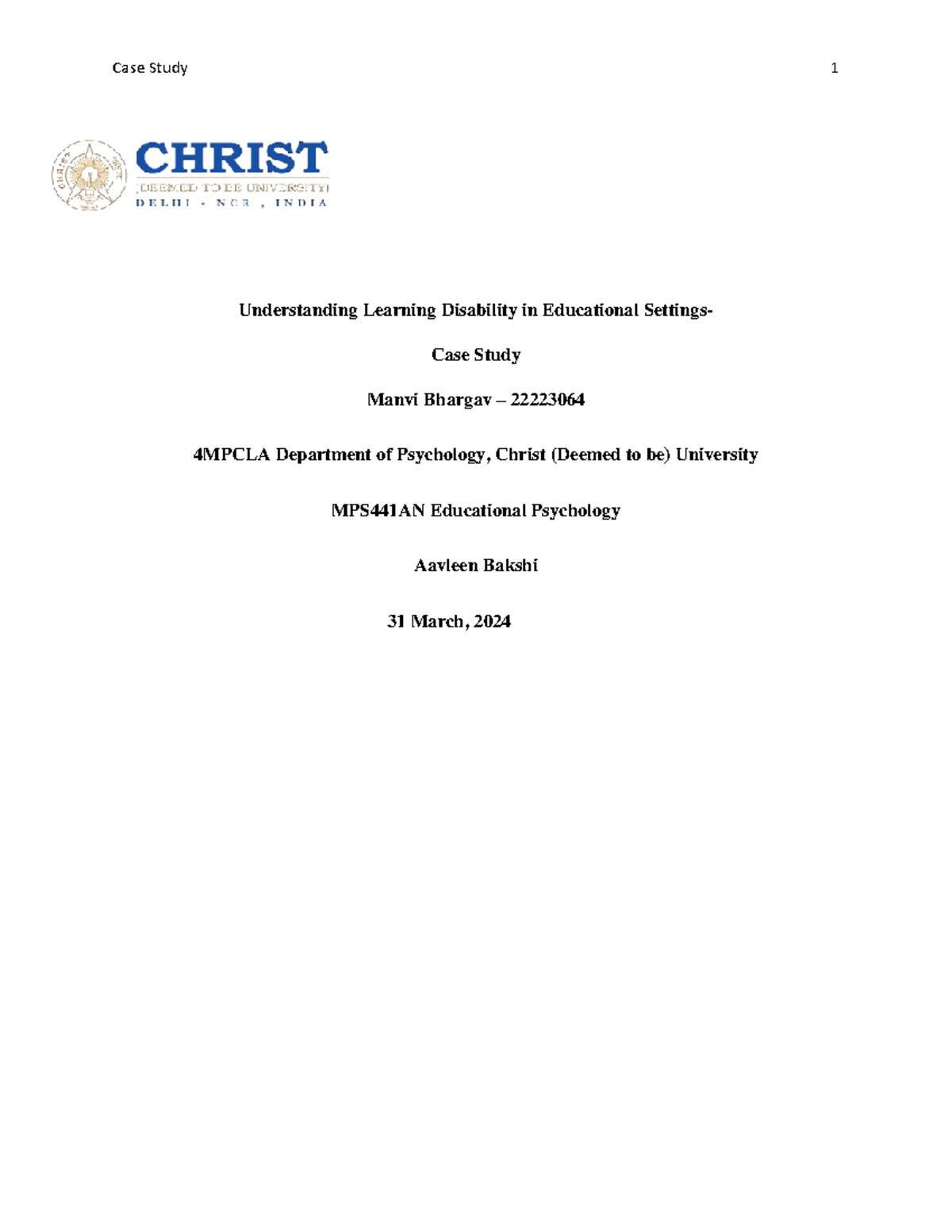 Educational - assignment on - Understanding Learning Disability in ...