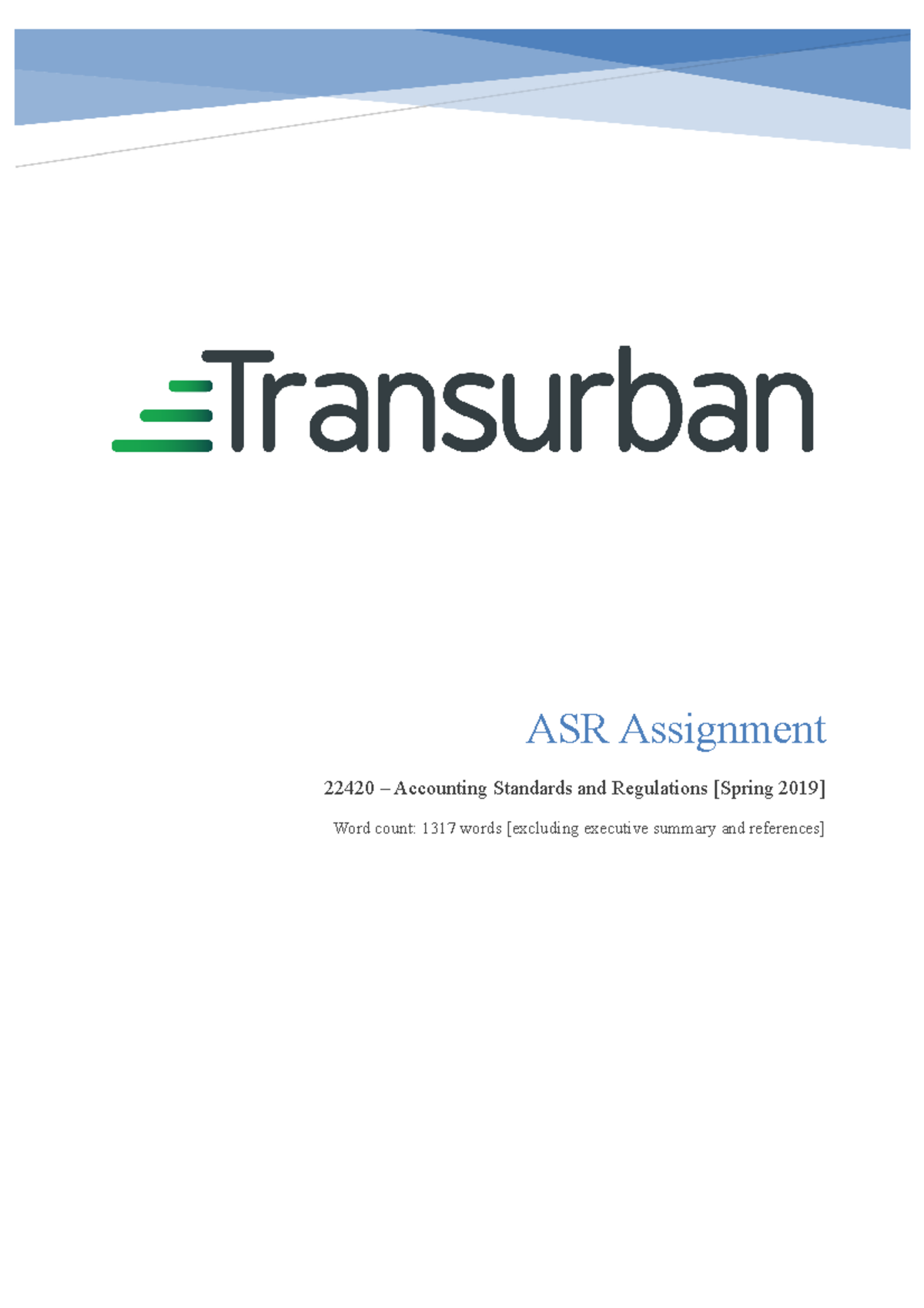 ASR Assignment - ASR Assignment 22420 – Accounting Standards and ...