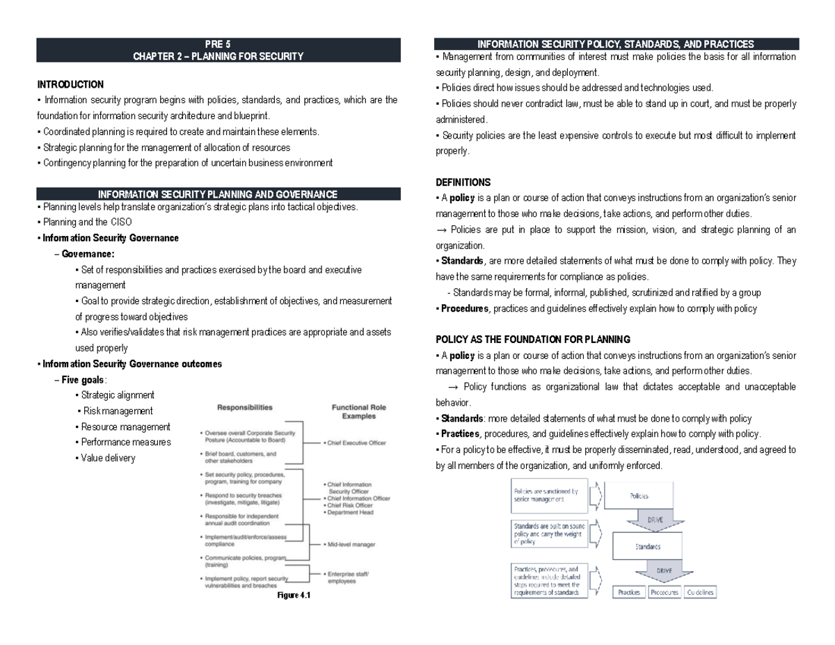 PRE 5 Chapter 2 - PRE 5 CHAPTER 2 – PLANNING FOR SECURITY INTRODUCTION ...