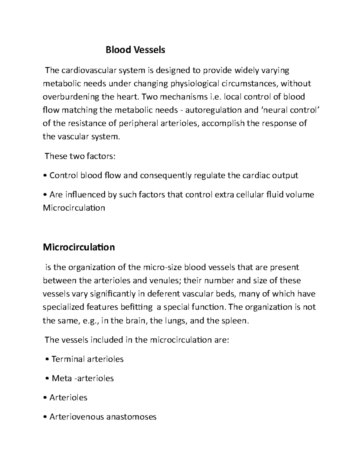 Blood Vessels Notes - Blood Vessels The Cardiovascular System Is ...