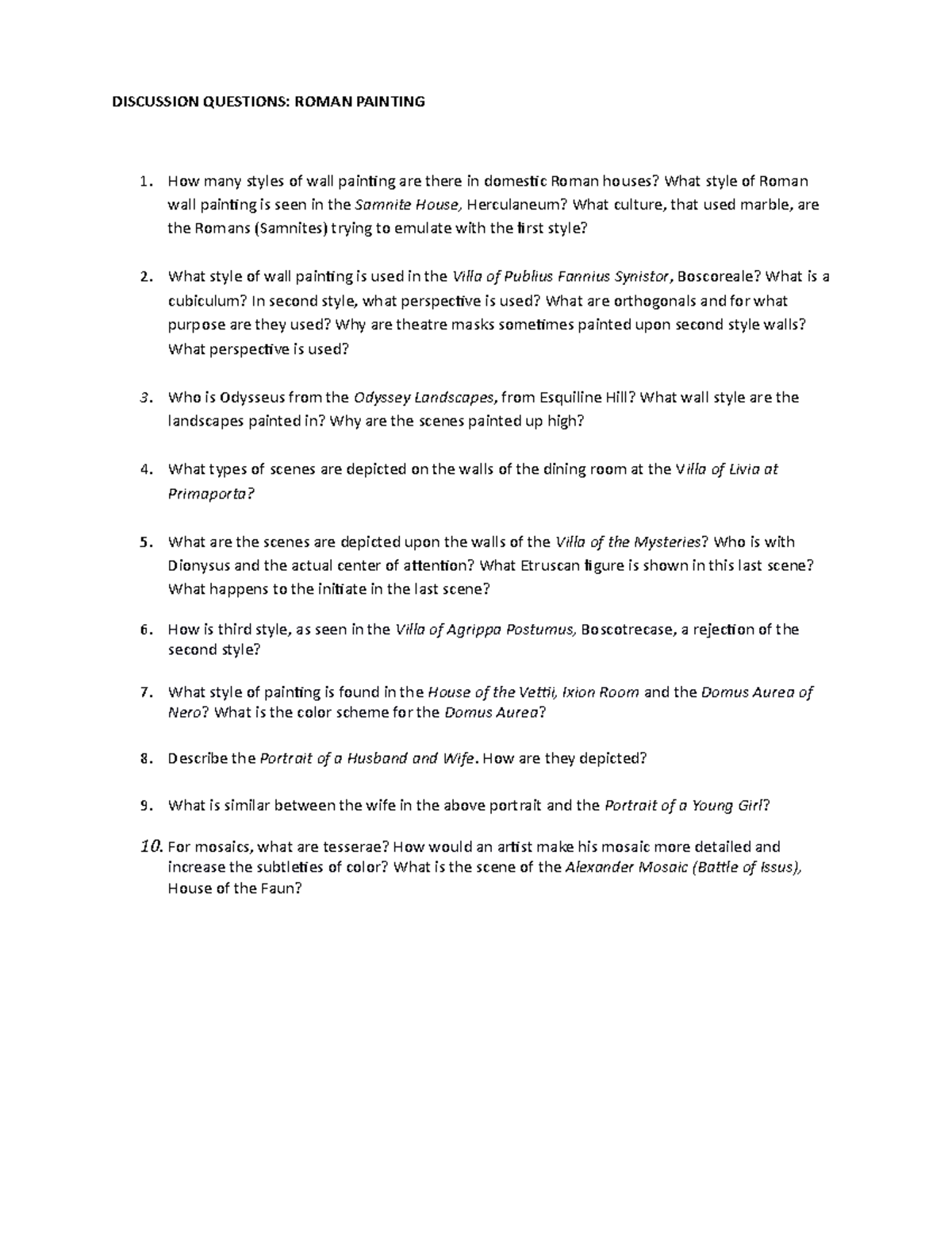 Module 19 Roman Painting Questions DISCUSSION QUESTIONS ROMAN