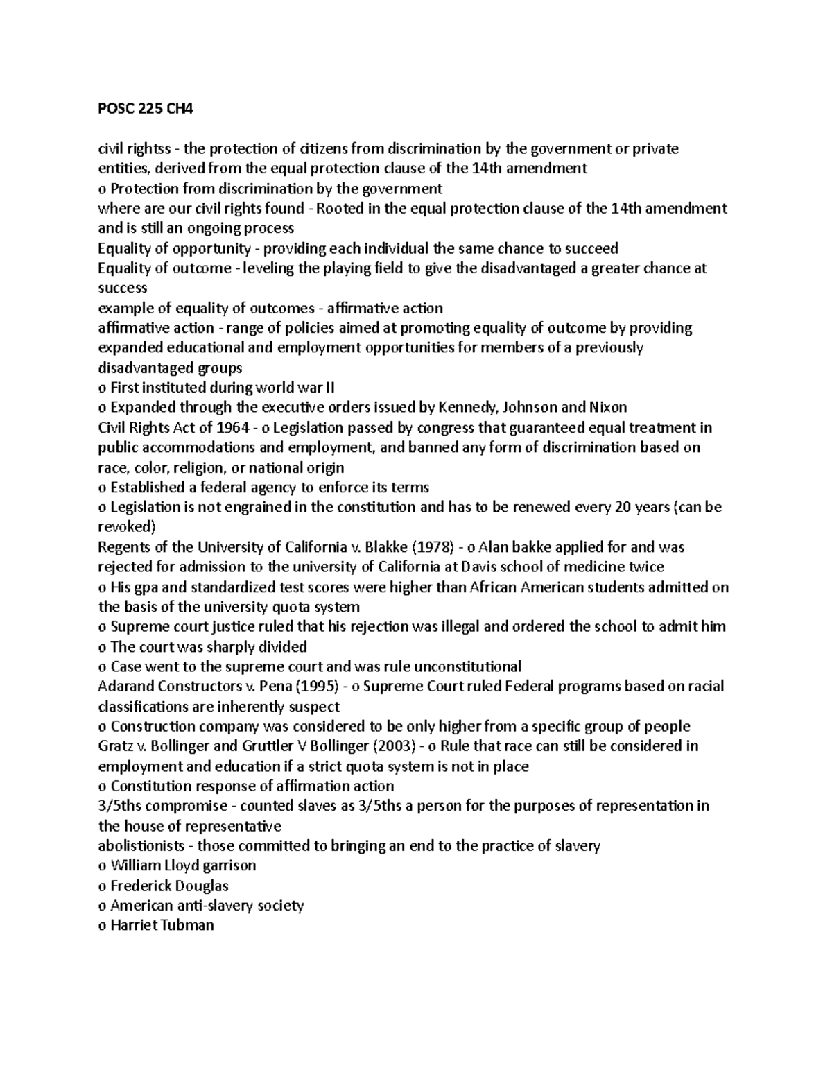 POSC 225 CH4 - Lecture Notes Ch.4 - POSC 225 CH Civil Rightss - The ...