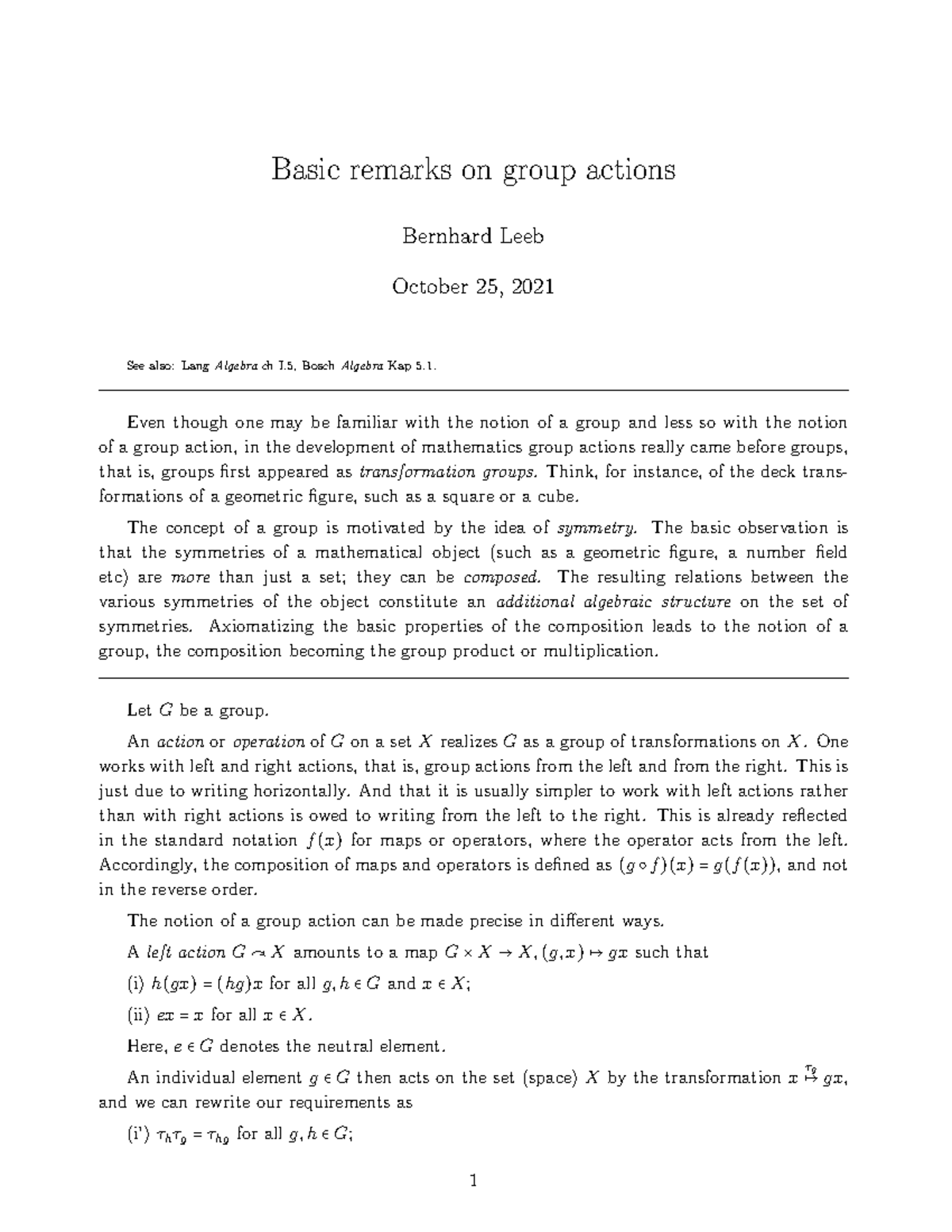 Groupactions Group actions Group theory in physics LMU Studocu