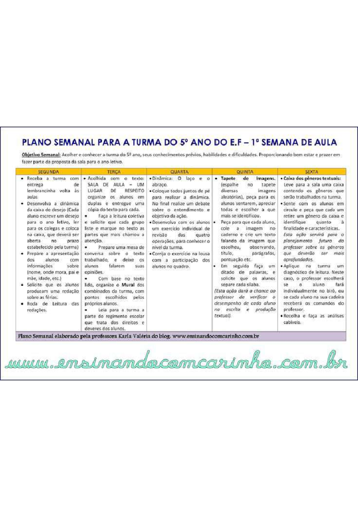 Plano PDF - PLANO SEMANAL PARA A TURMA DO ANO DO E SEMANA DE AULA ...