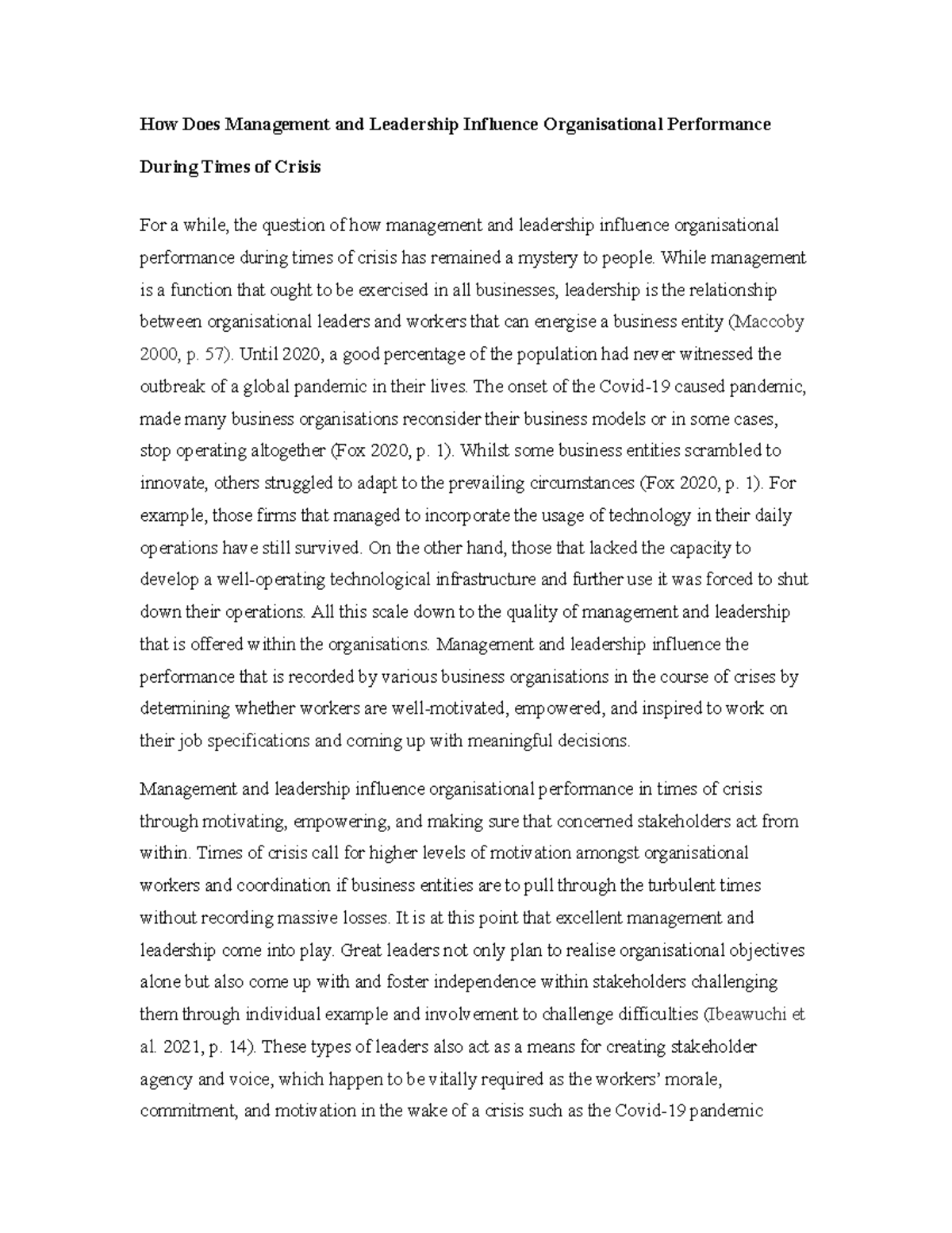 How Does Management and Leadership Influence Organizational Performance ...