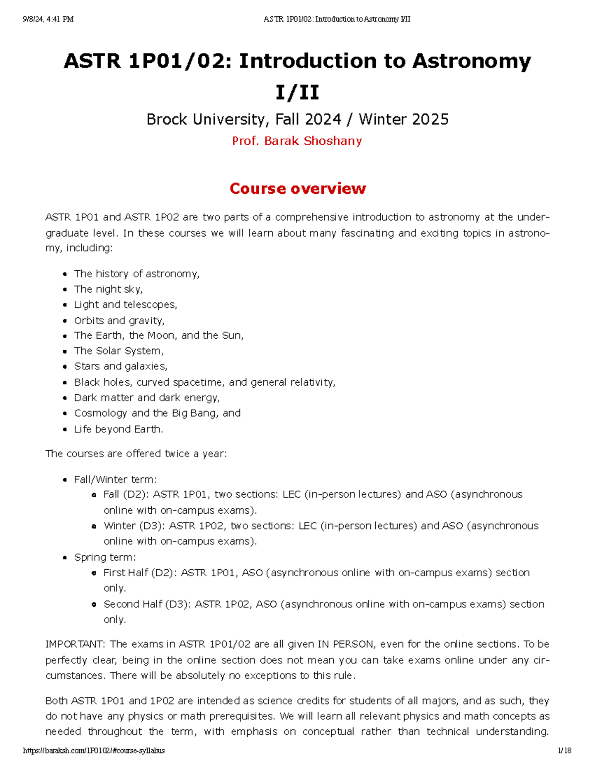 ASTR 1P01 02 Introduction to Astronomy I II - ASTR 1P01/02 ...