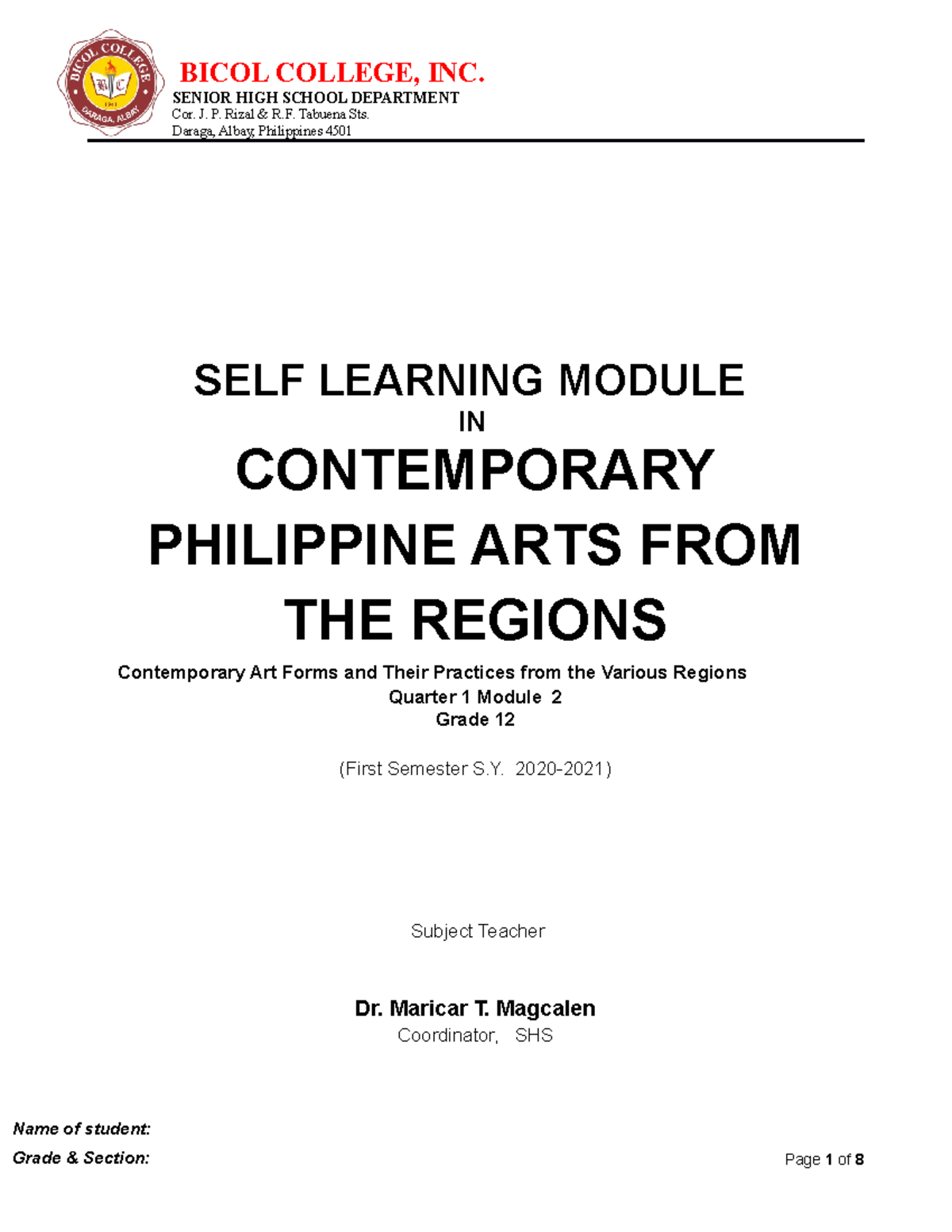 Module-2-contempo - Lecture notes I - BICOL COLLEGE, INC. SENIOR HIGH ...