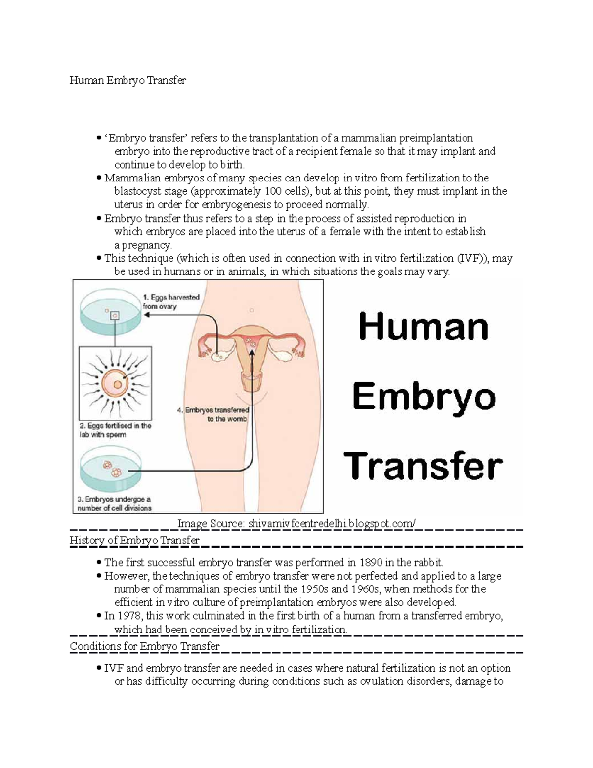 Human Embryo Transfer - notes - Human Embryo Transfer ‘Embryo transfer ...