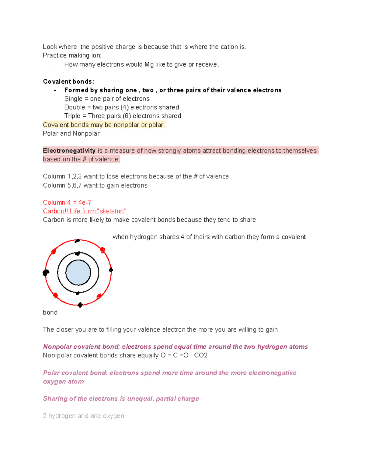 Covalent and Ionic bonds - Look where the positive charge is because ...