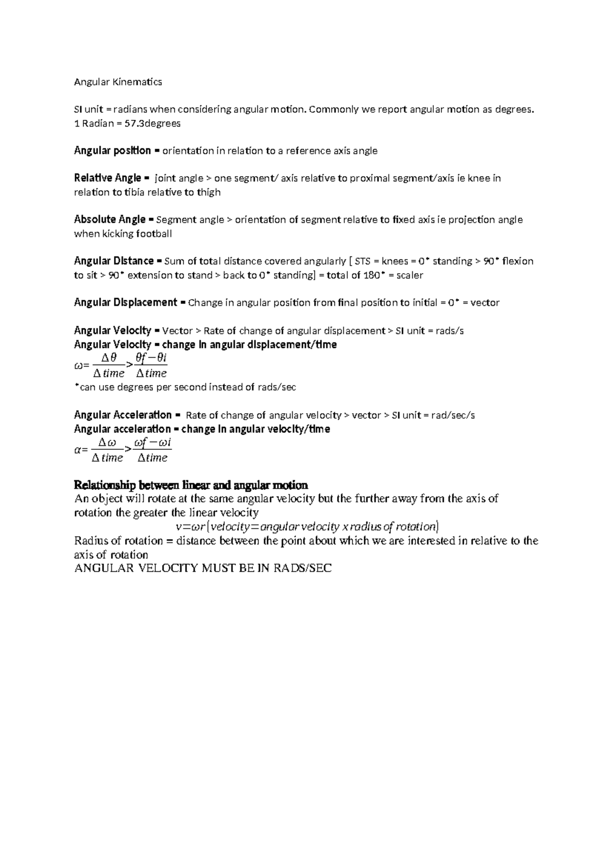 Angular Kinematics - Commonly we report angular motion as degrees. 1 ...