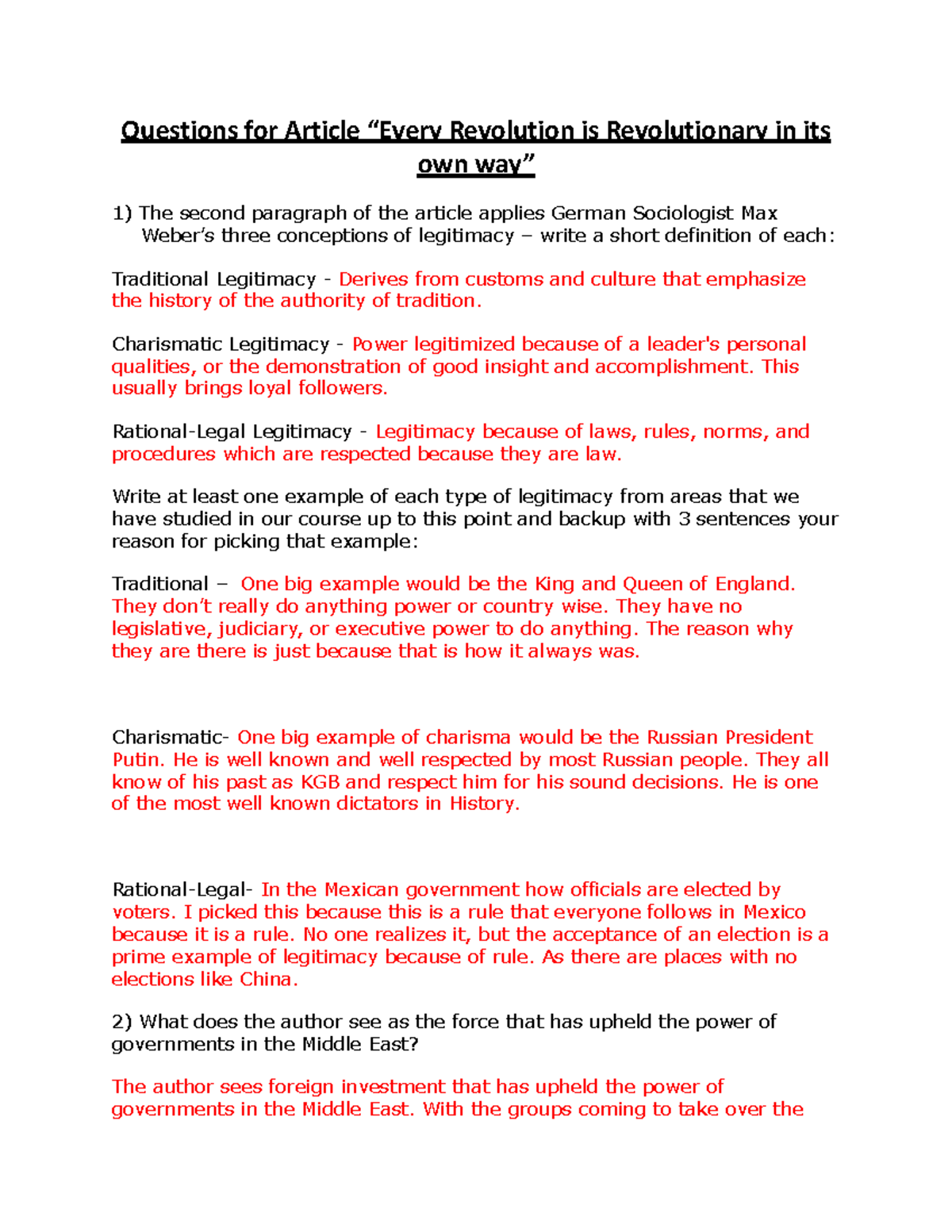 Every Revolution Article - Questions for Article “Every Revolution is ...