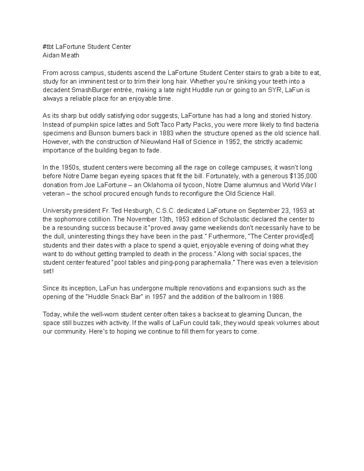 DONE tbt La Fortune Student Center tbt LaFortune Student Center