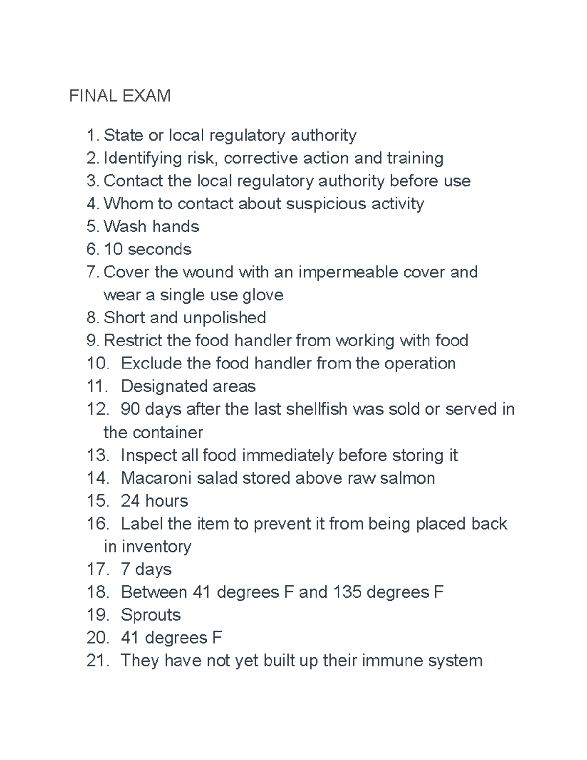 Final EXAM - FINAL EXAM 1 or local regulatory authority 2 risk ...