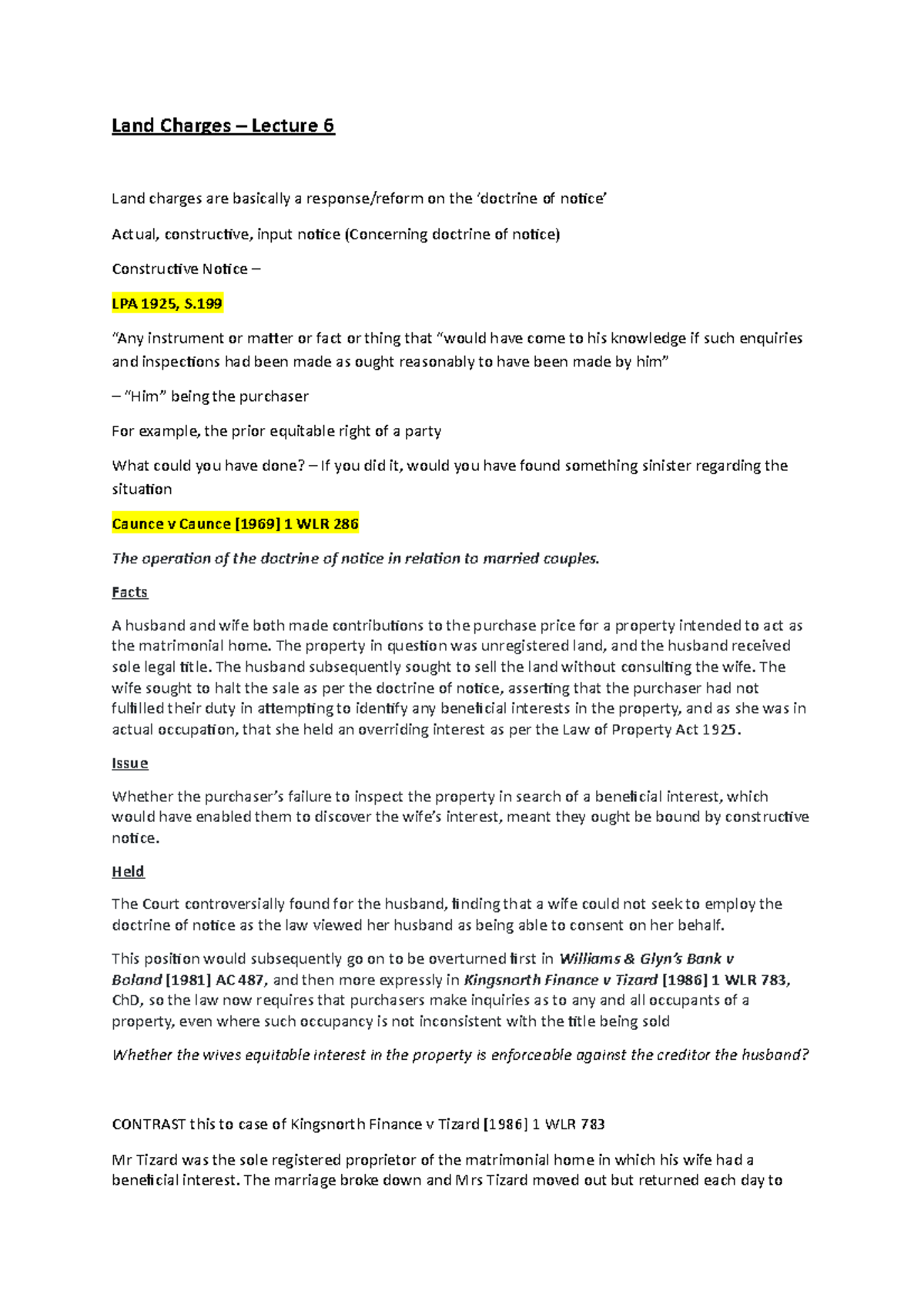 Land Charges Lecture notes Land Charges Lecture 6 Land charges