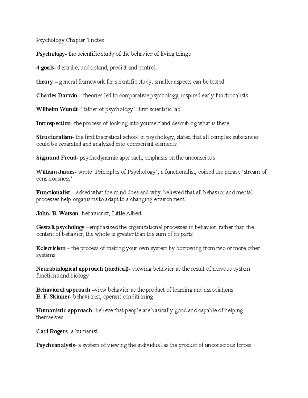 Psychology Chapter 1 Notes - Psychology Chapter 1 Notes Psychology- The ...