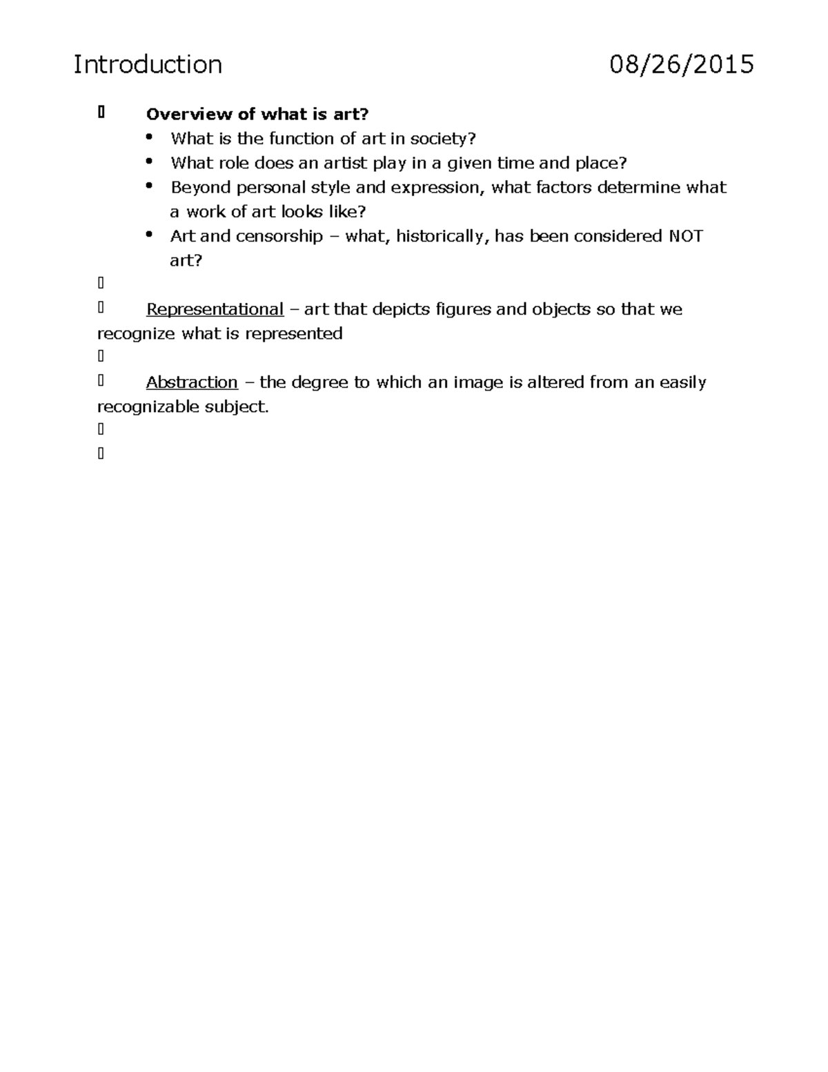 Introduction Art Lecture Notes, Lecture 1 Introduction 08/26/2015