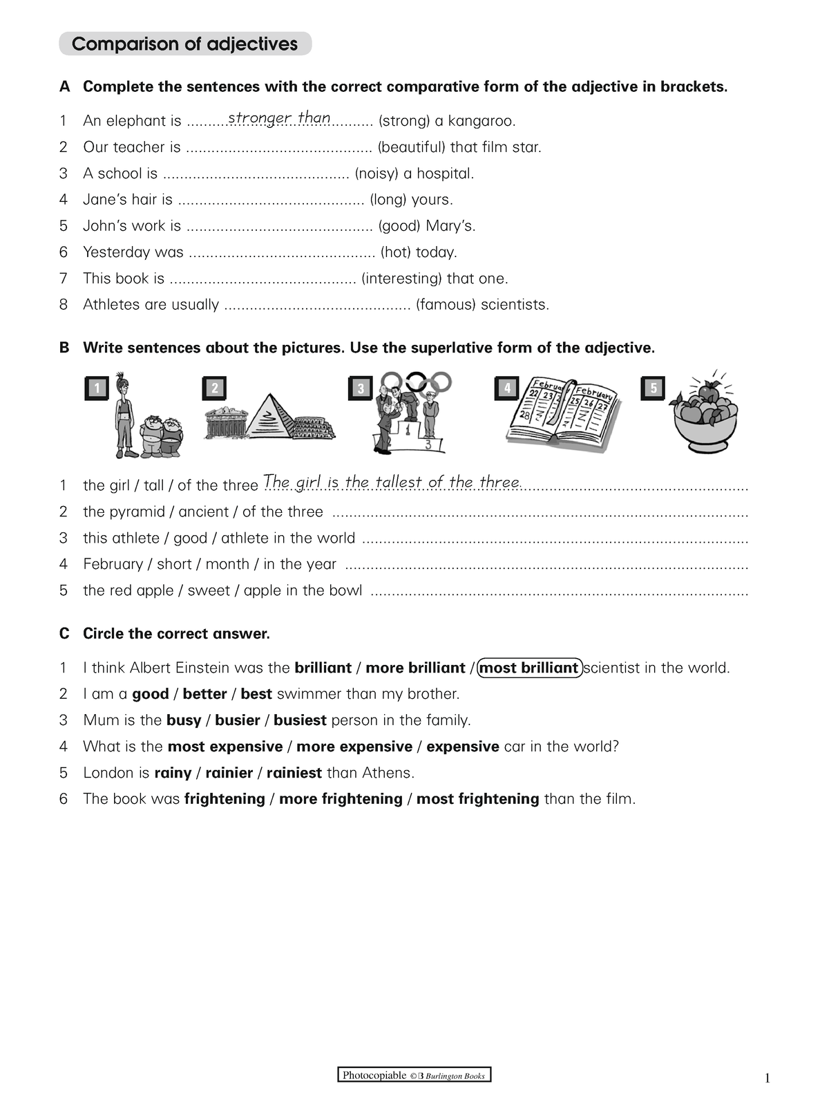 Grammar Comparison Adjectives - Photocopiable © B Burlington Books 1 ...