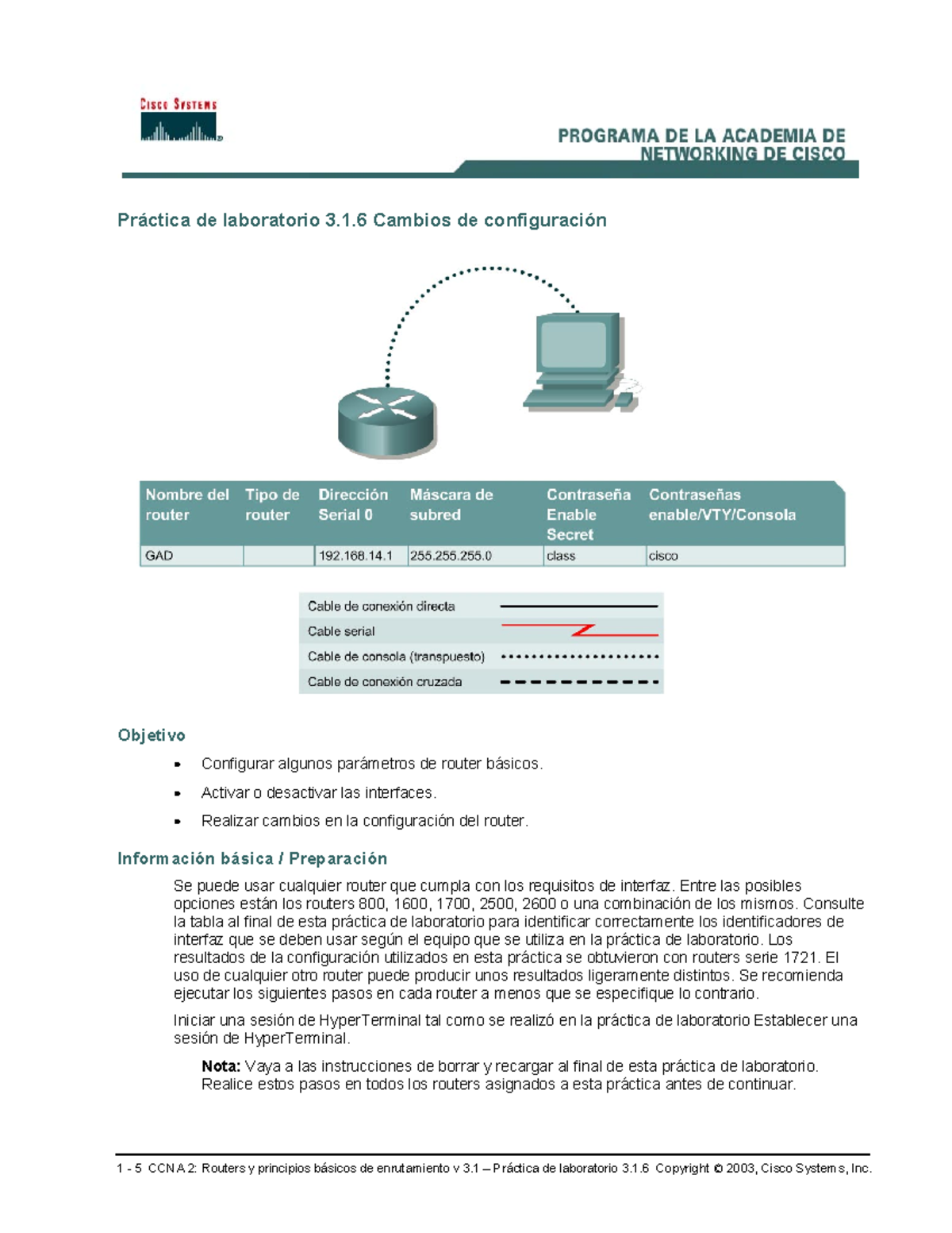 CCNA2 laboratorio 3 1 6 Interfaz de un router - Práctica de laboratorio ...