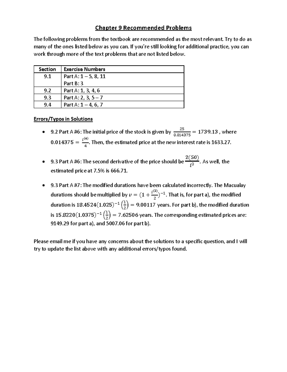 Chapter 9 Problem List - Chapter 9 Recommended Problems The following ...