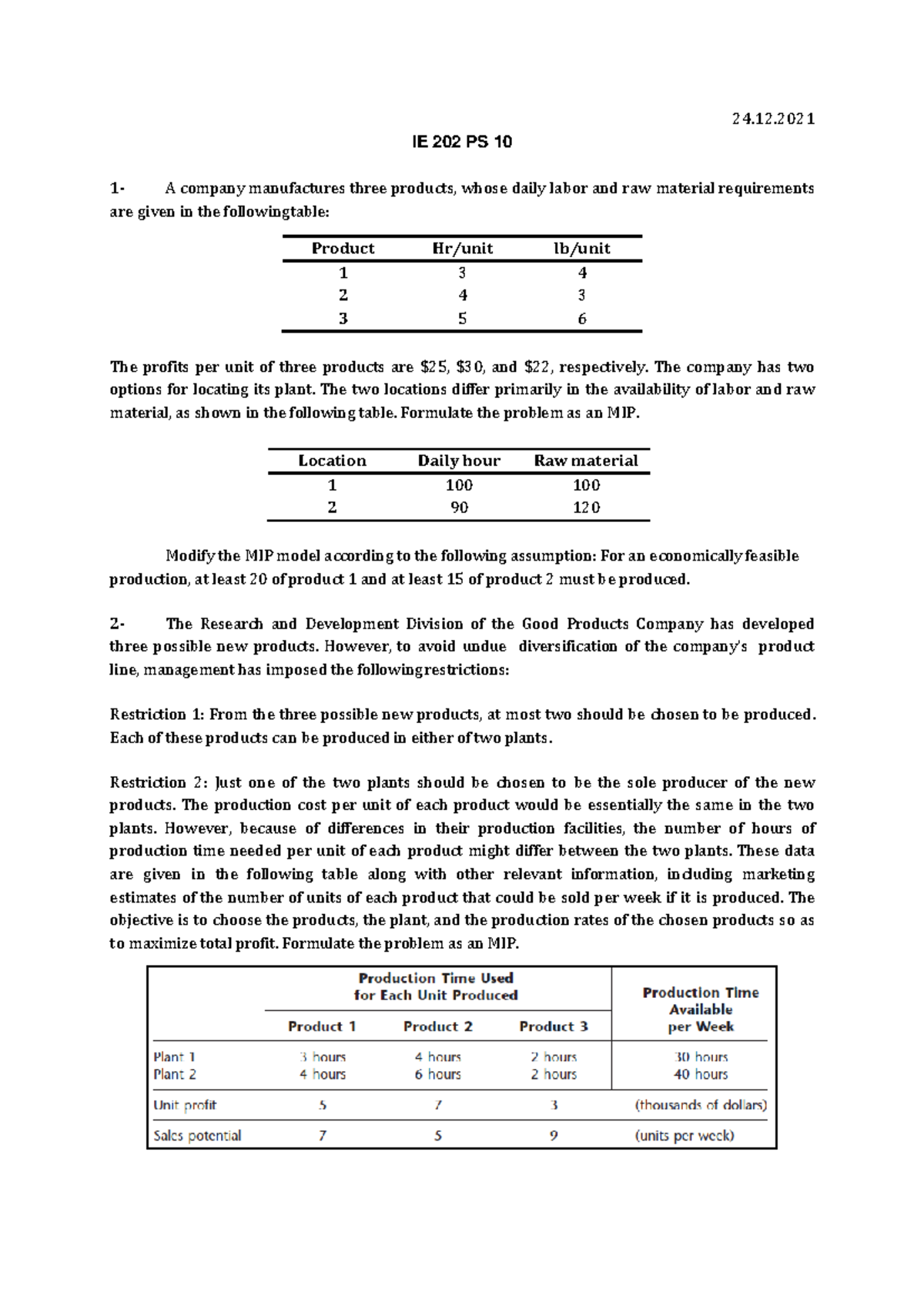 PS10 - some of ps questions for Operations Research I - 24 .12. IE 202 ...