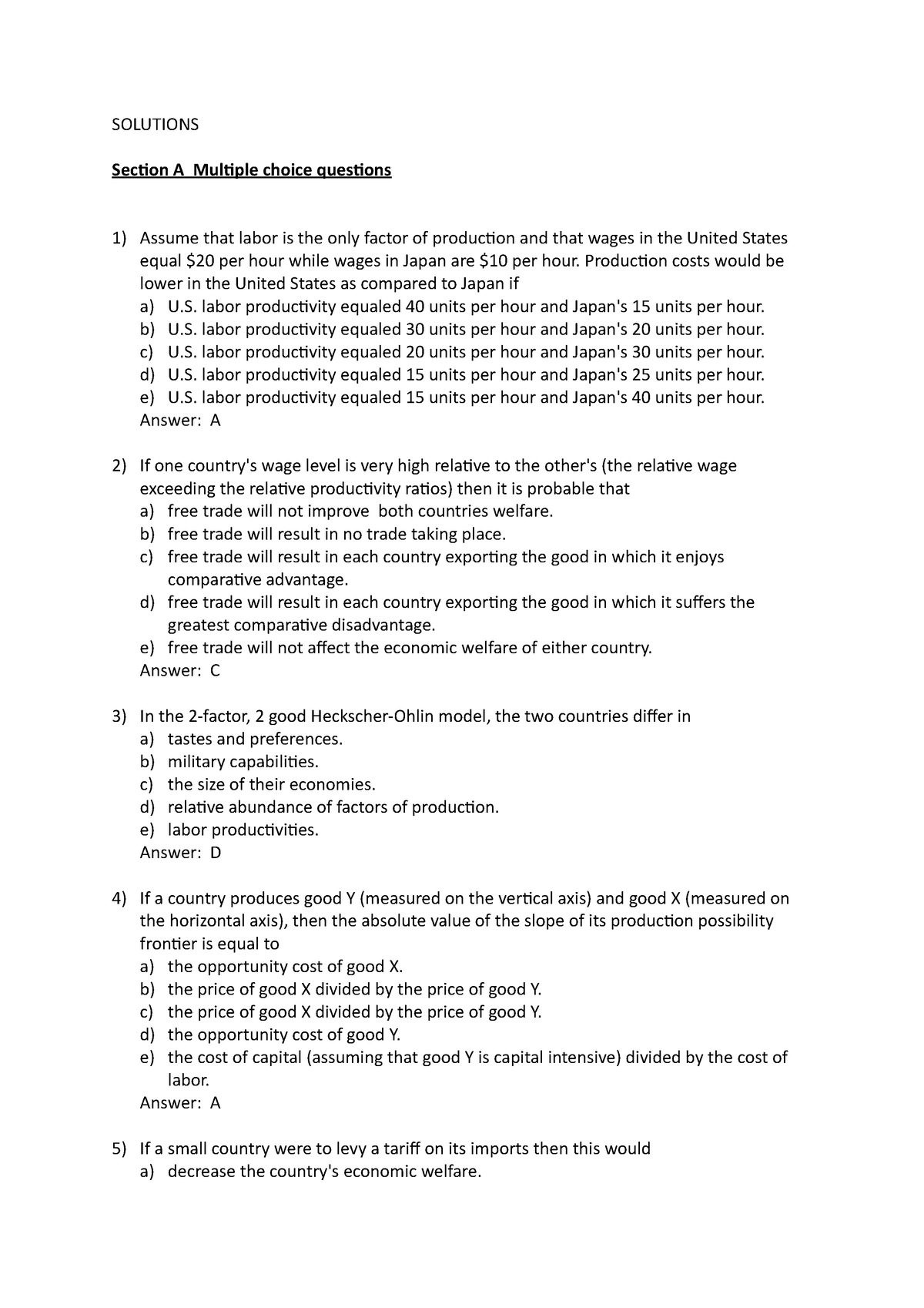 Mock Exam with Answers - Fac simile esame - SOLUTIONS Section A ...