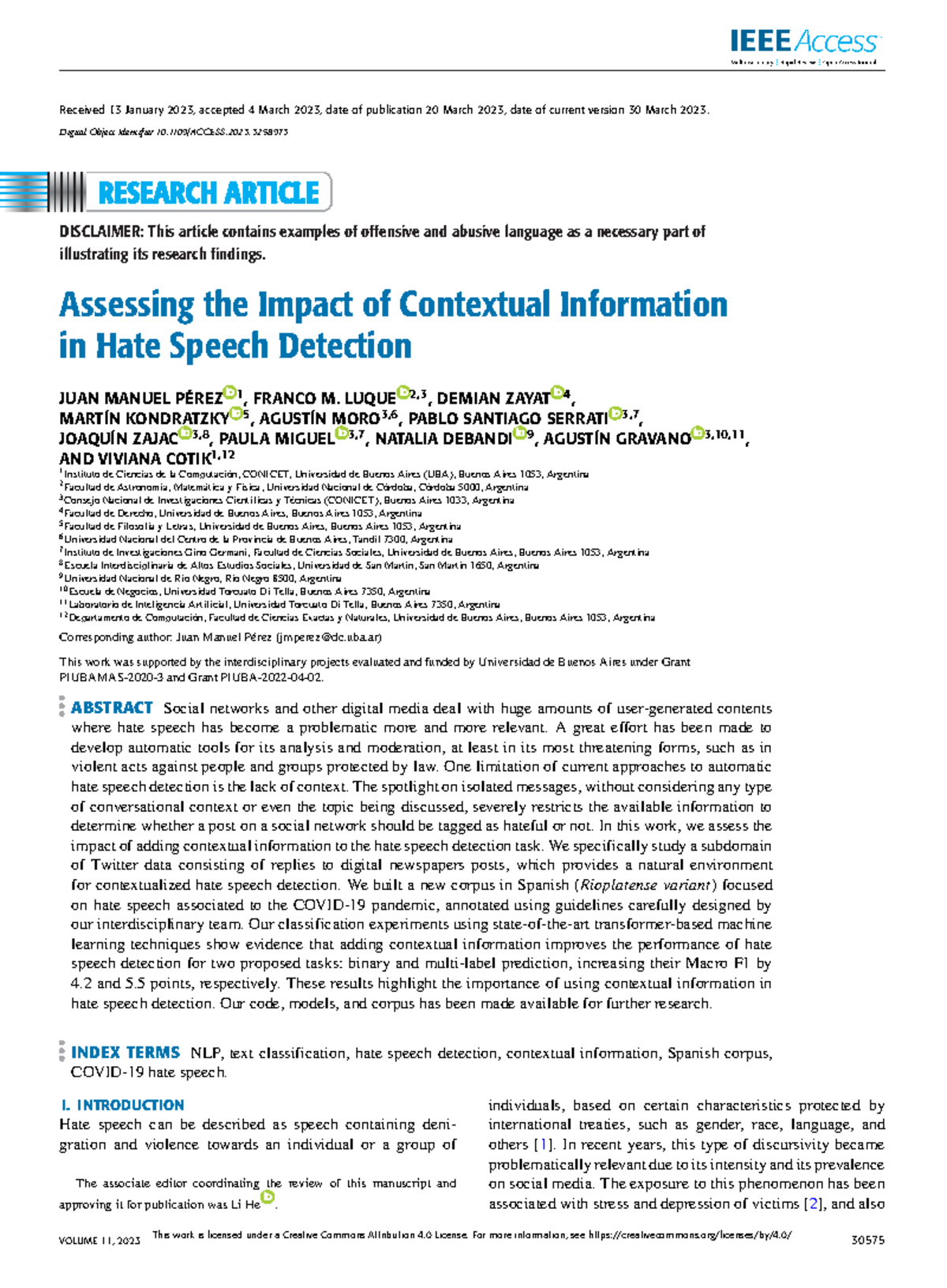 Assessing the Impact of Contextual Information in Hate Speech Detection ...