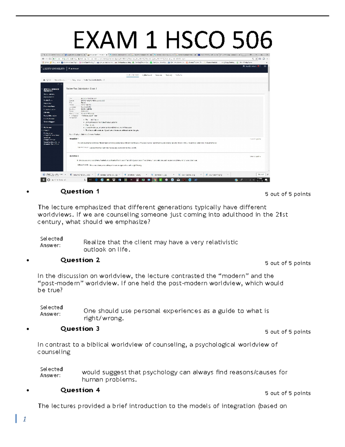 Exam 1 HSCO 506: Worldviews In Counseling - Studocu