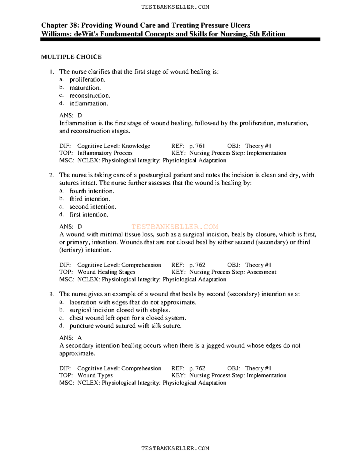 Chapter 38 Questions - TESTBANKSELLER Chapter 38: Providing Wound Care ...