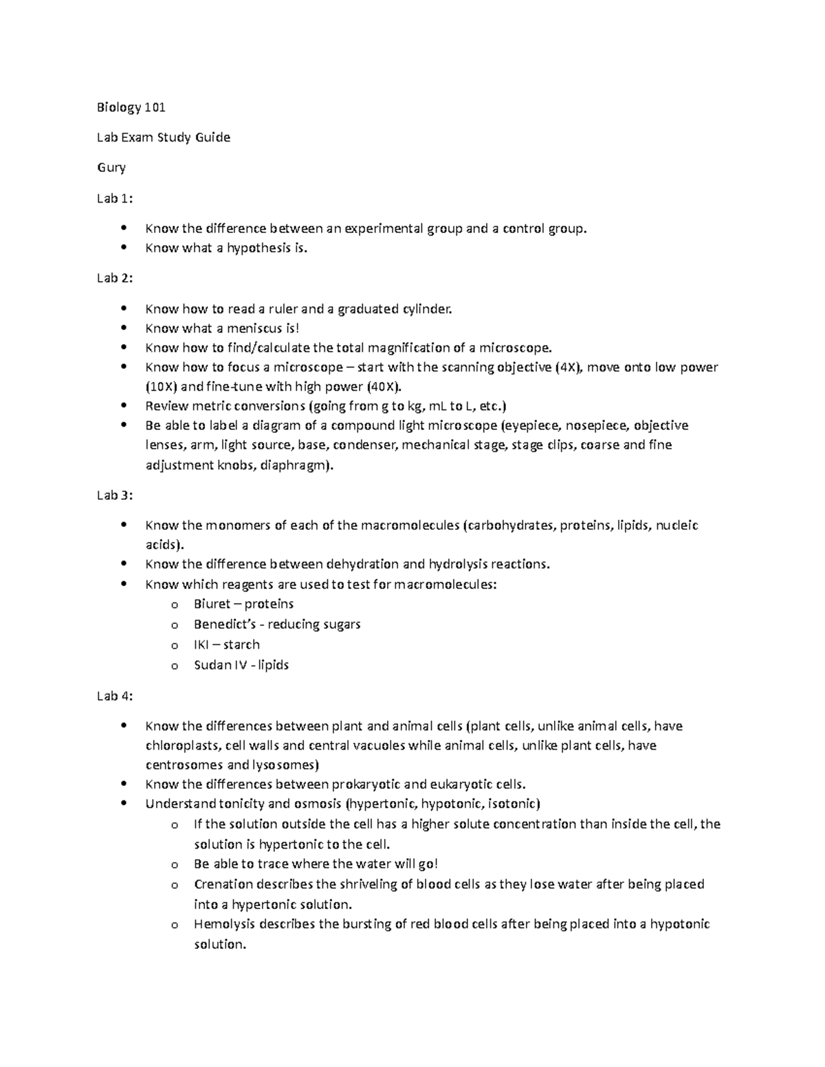 Natural Selection - Biology 101 Lab Exam Study Guide Gury Lab 1: Know ...